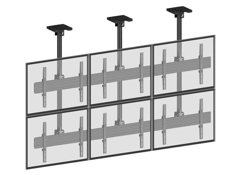 Six-Screen Three-Pole Ceiling Mount (2 Top-to-Bottom, 3 Side-by-Side)