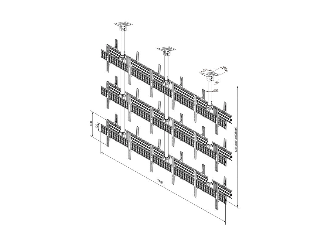 18-Screen Three-Pole Ceiling Mount (3 Top-to-bottom 3 Side-by-side 3 Back-to-back)