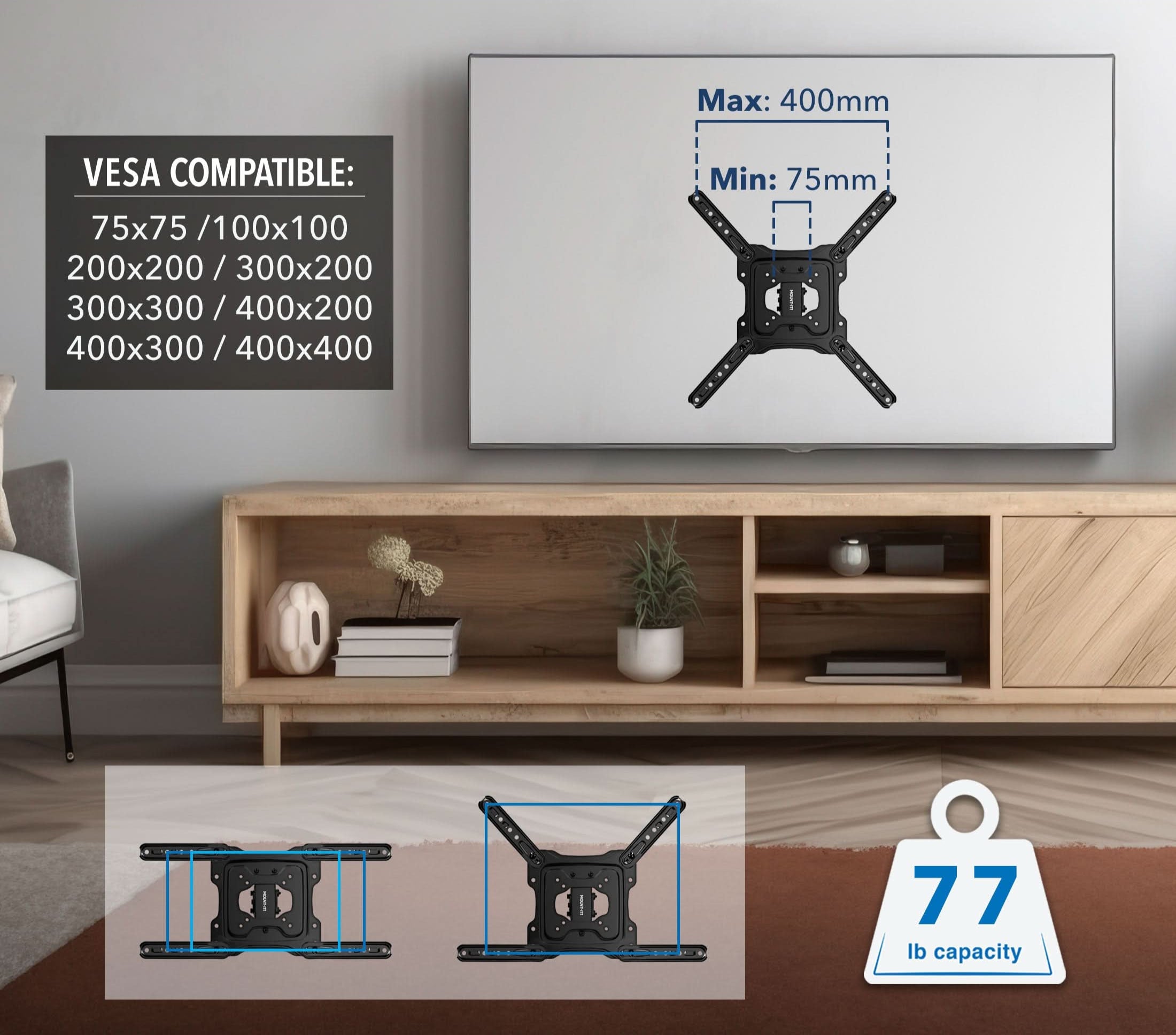 UL Certified Full Motion Wall Mount