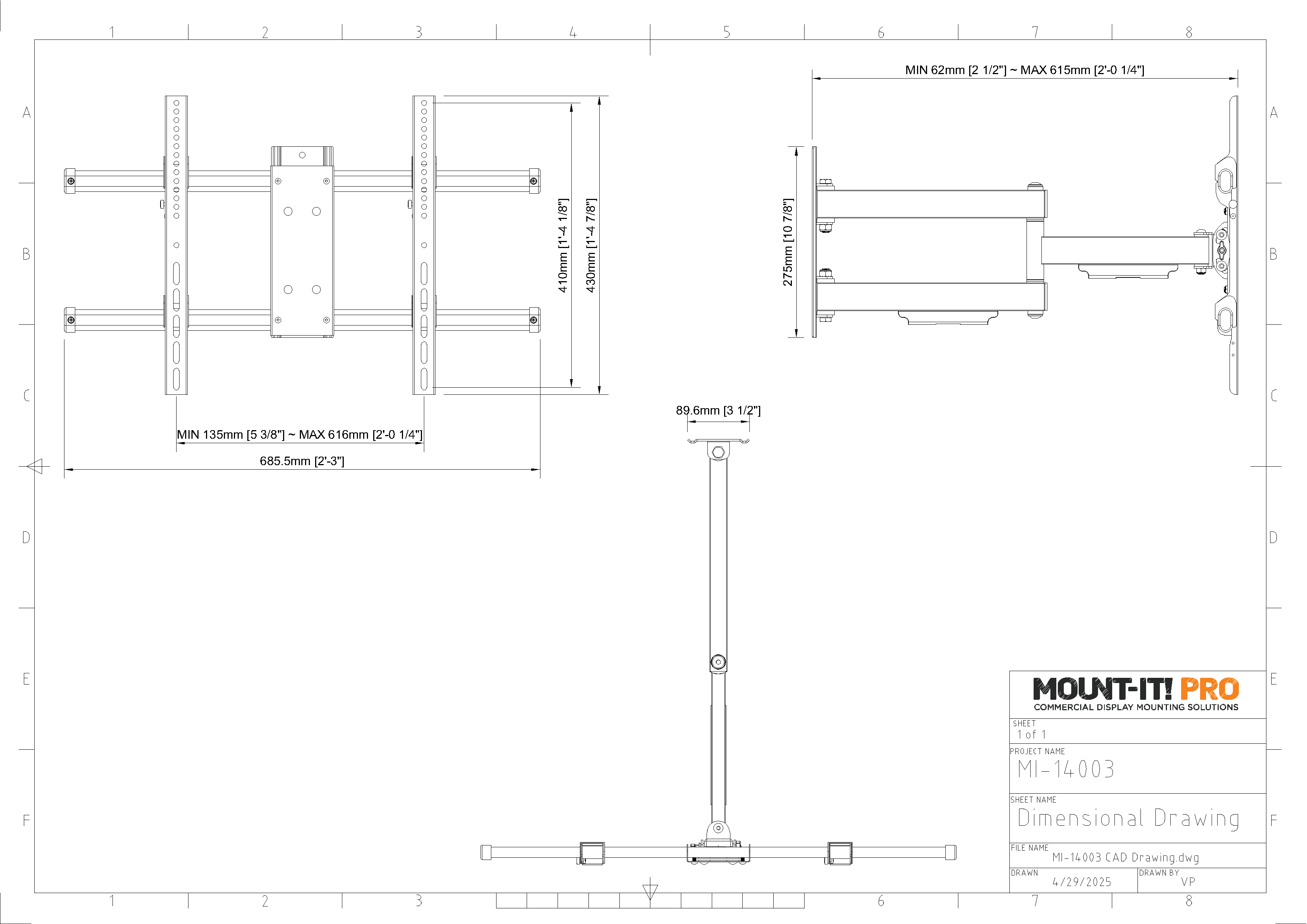 UL Certified Heavy Duty Full Motion Wall Mount