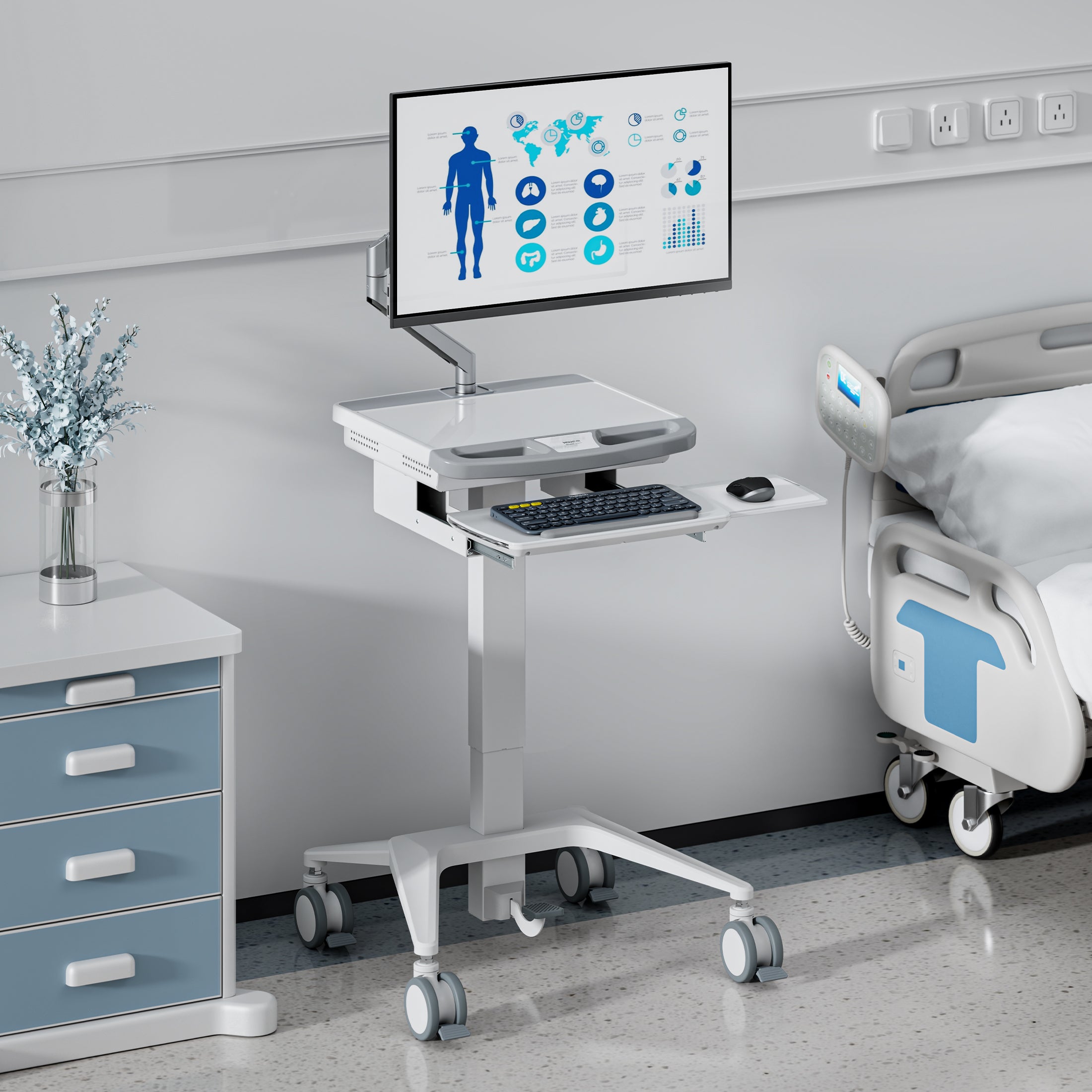 Medical Cart with Monitor Arm