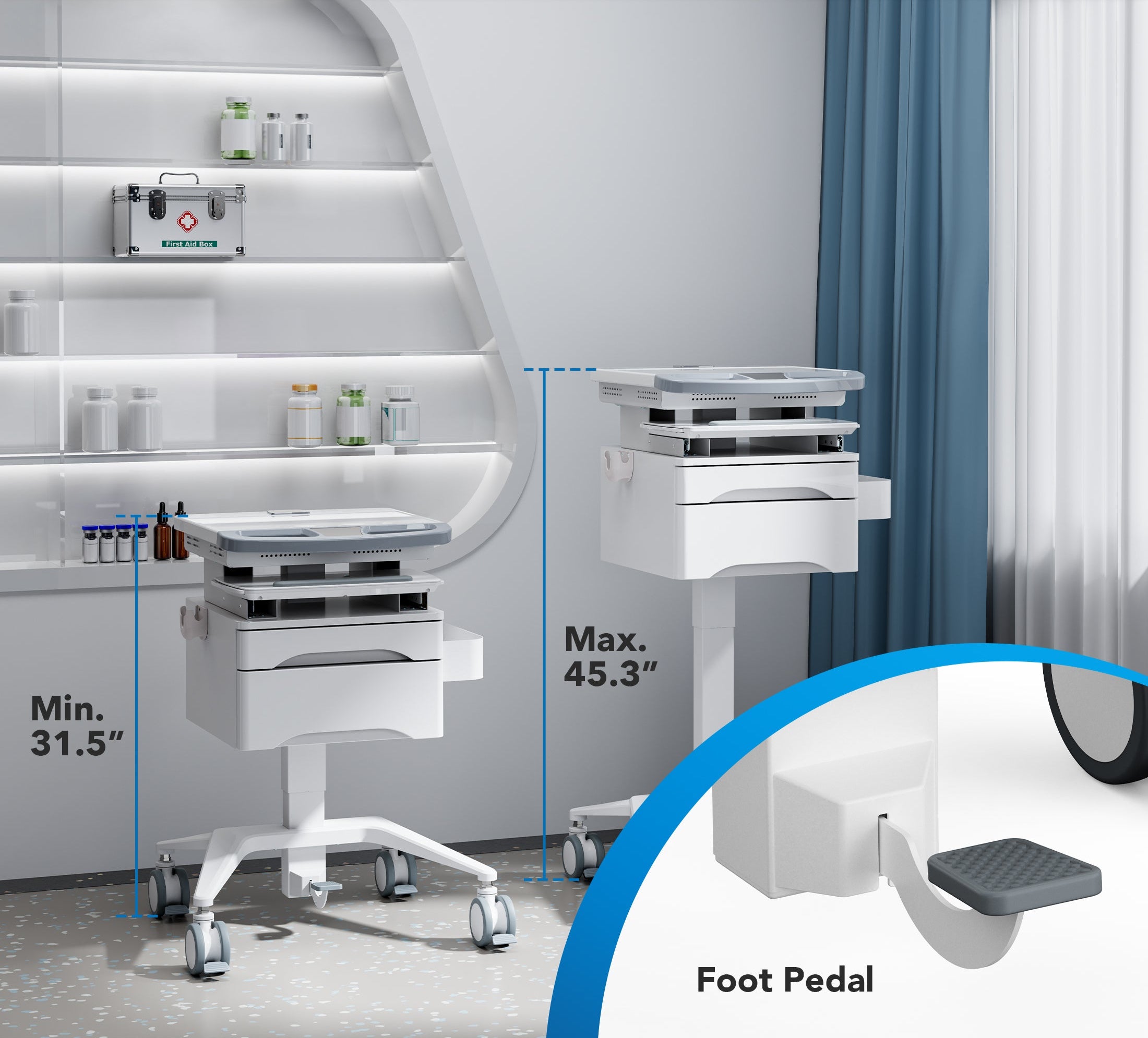 Medical Cart with Storage and Monitor Mount