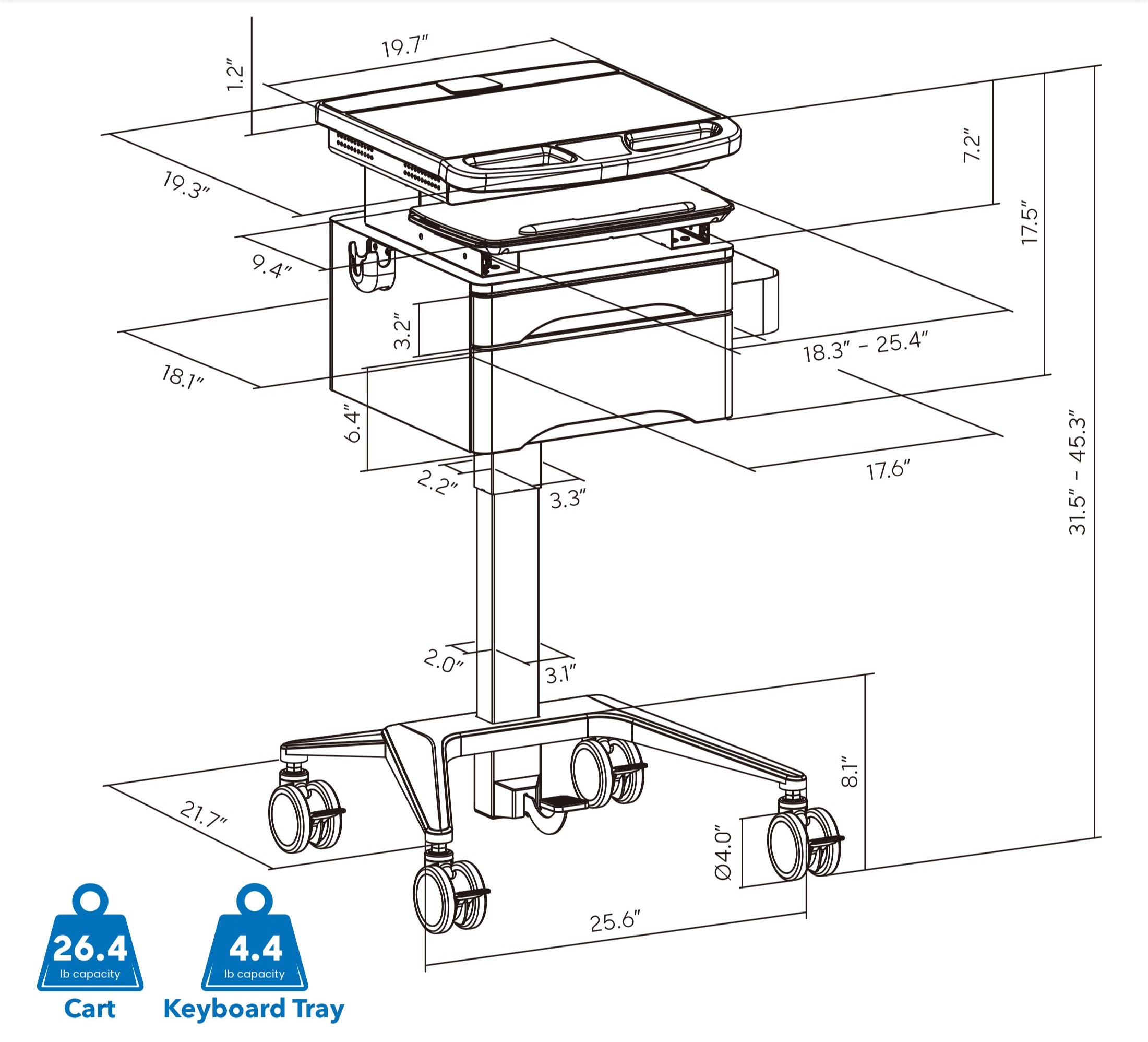 Medical Cart with Storage and Monitor Mount