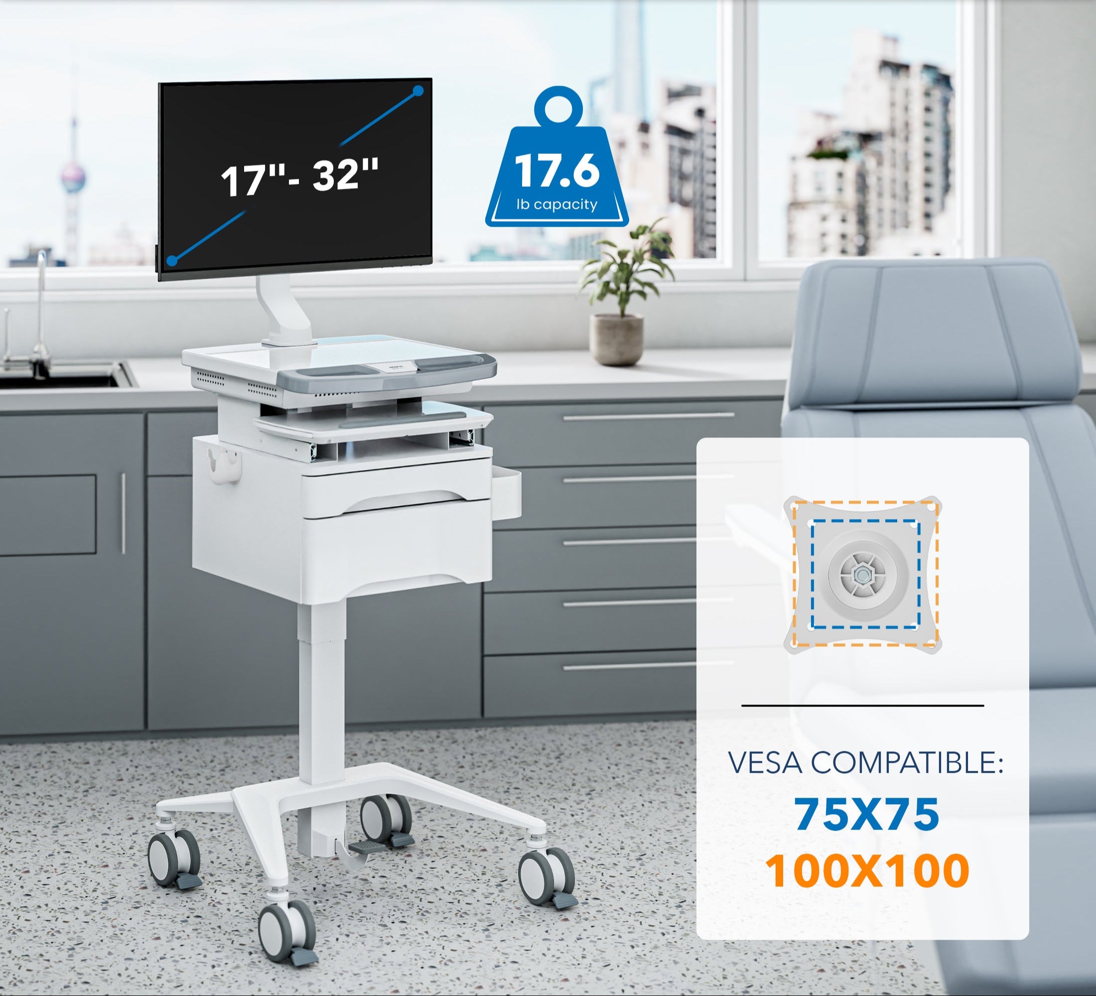 Medical Cart with Storage and Monitor Mount