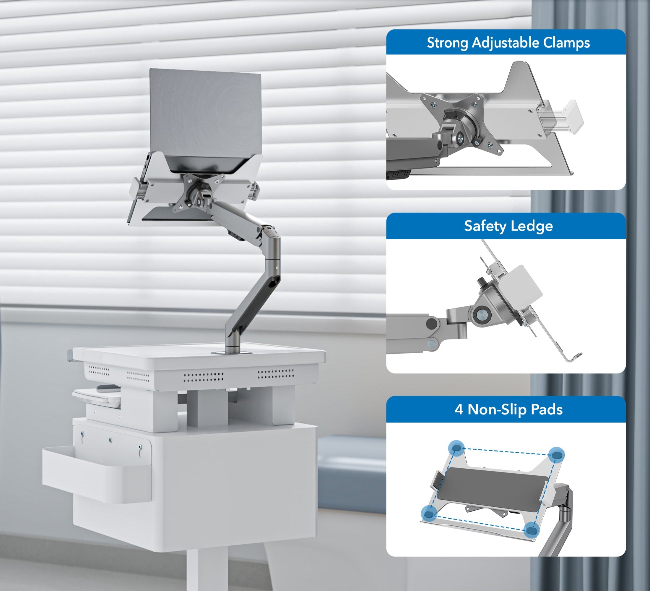 Medical Cart with Storage and Laptop Arm