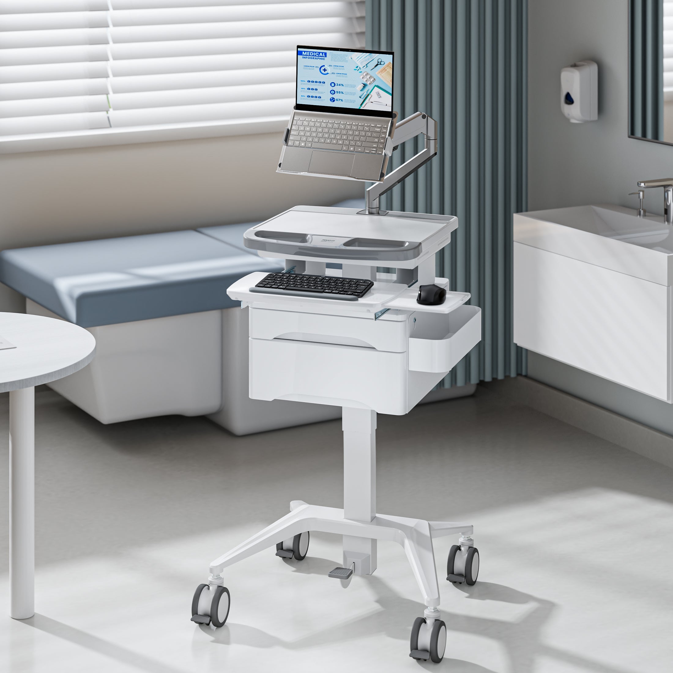 Medical Cart with Storage and Laptop Arm