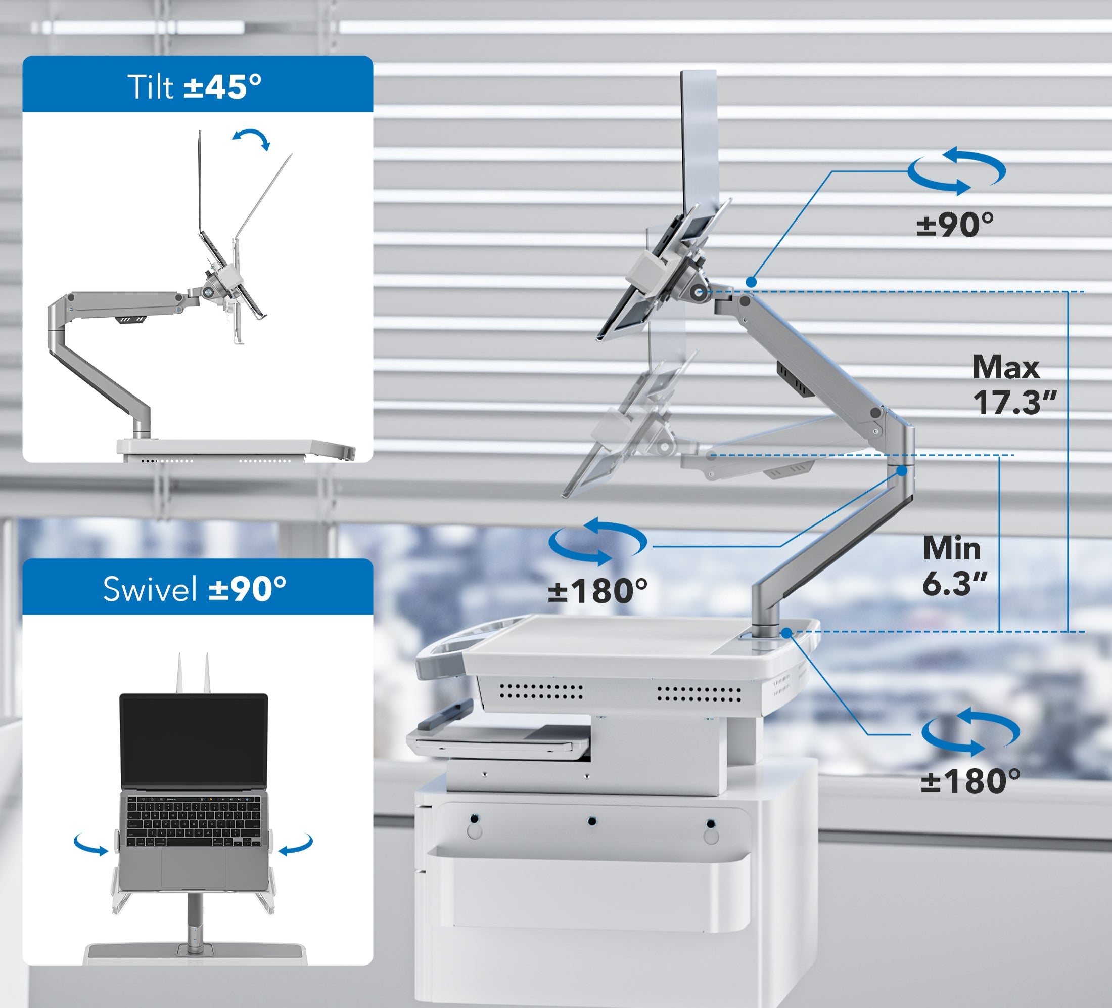 Medical Cart with Storage and Laptop Arm