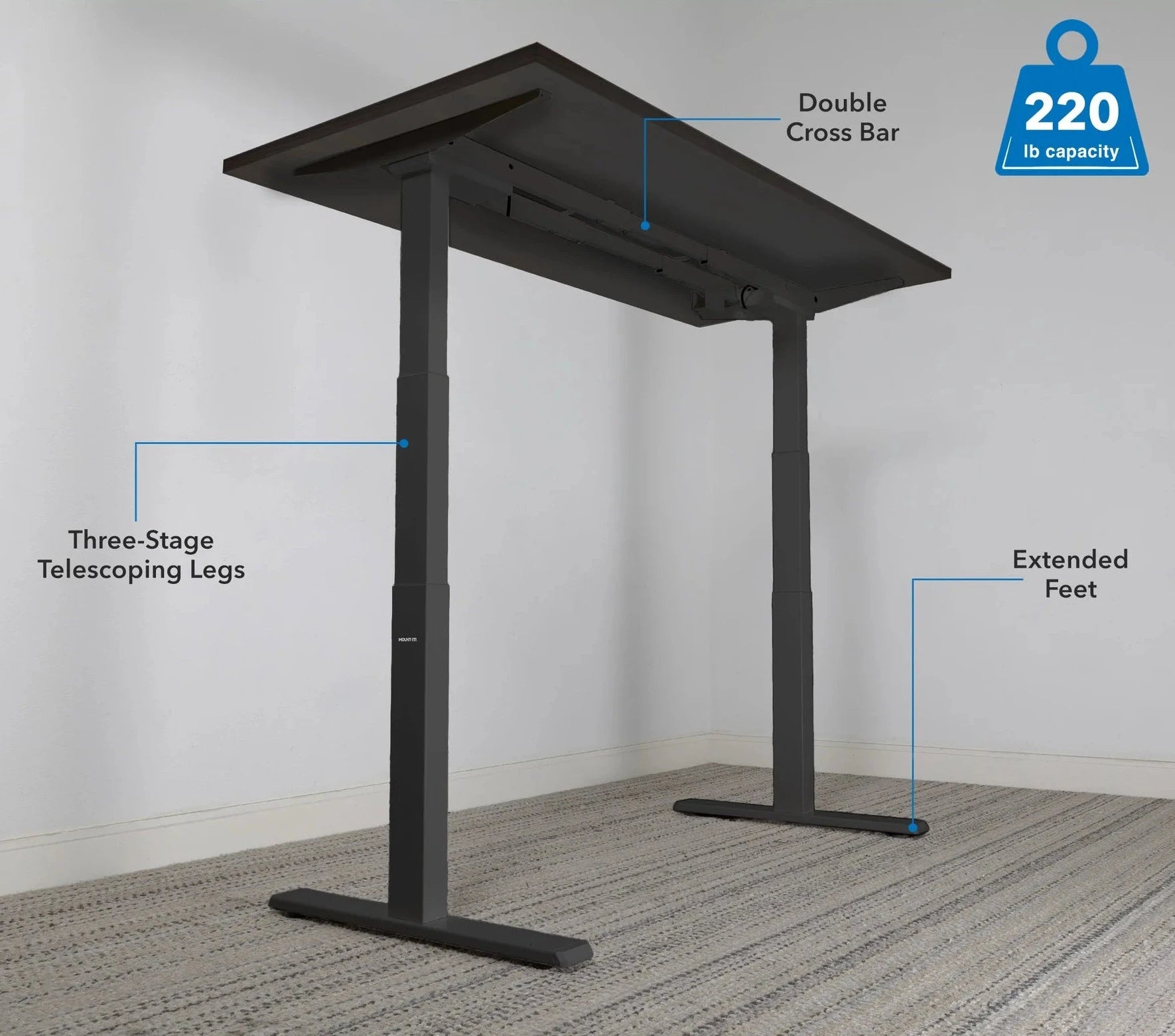 Ultimate Dual Motor Electric Standing Desk with 55" Tabletop - Black Base/Black Top