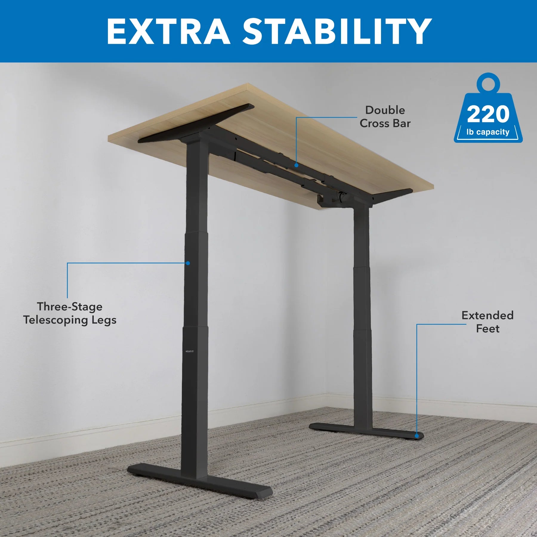 Ultimate Dual Motor Electric Standing Desk with 55" Tabletop - Black Base/Maple Top