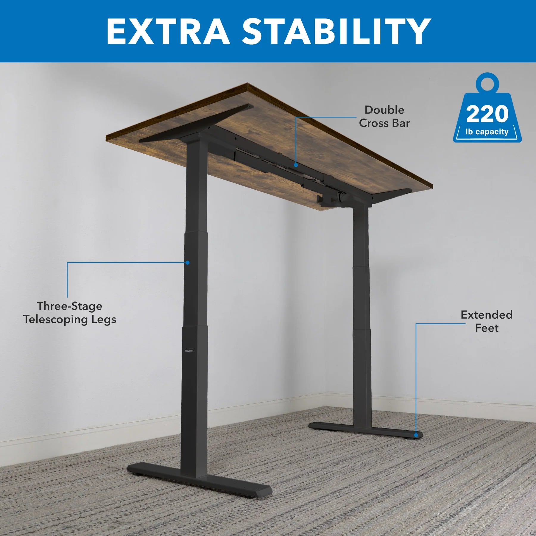 Ultimate Dual Motor Electric Standing Desk with 55" Tabletop - Black Base/Oak Top