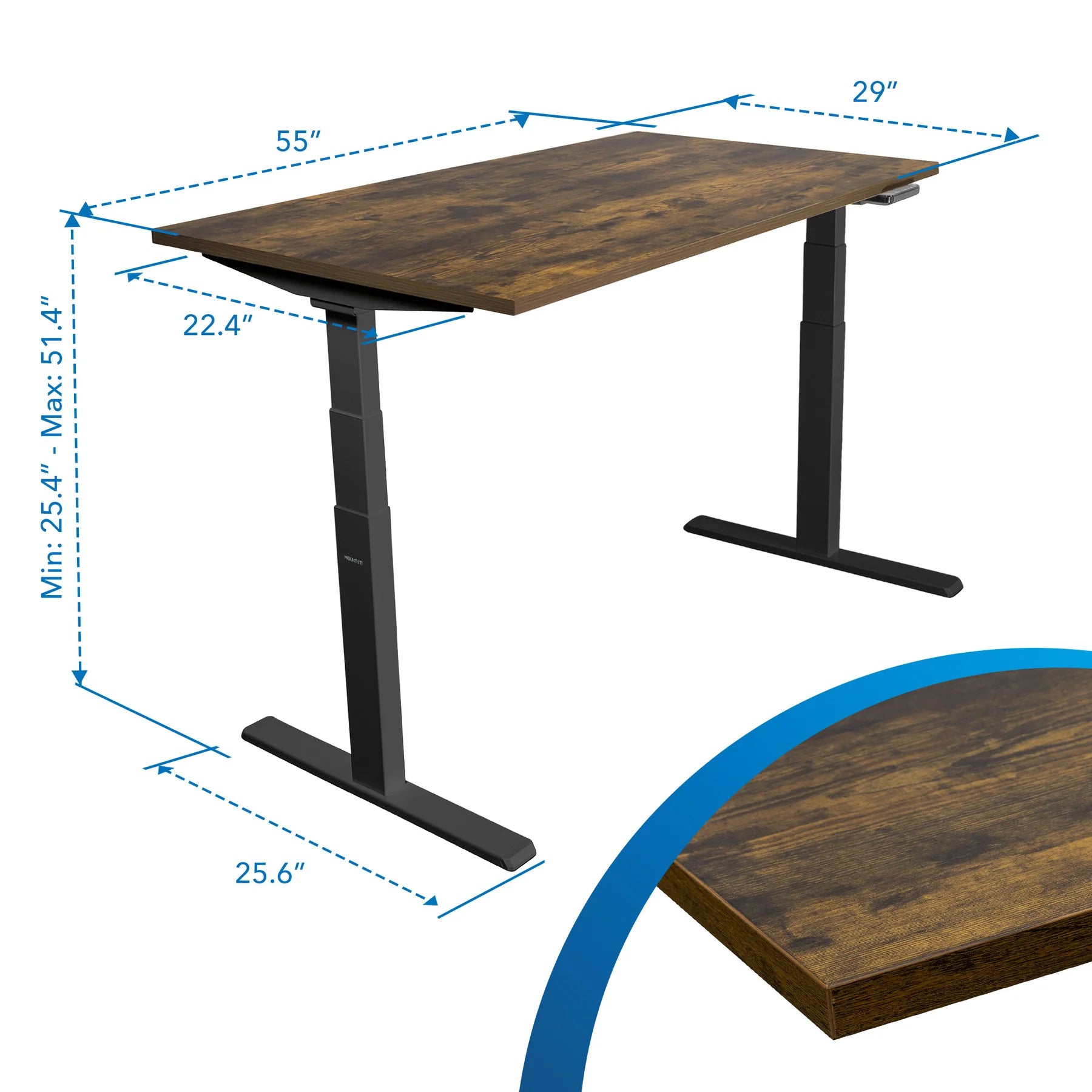 Ultimate Dual Motor Electric Standing Desk with 55" Tabletop - Black Base/Oak Top