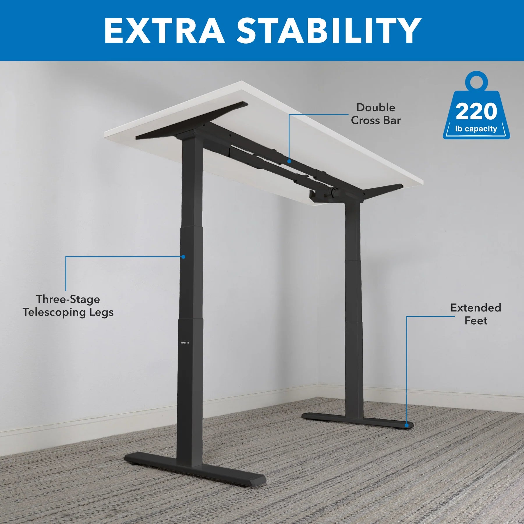 Ultimate Dual Motor Electric Standing Desk with 55" Tabletop - Black Base/White Top