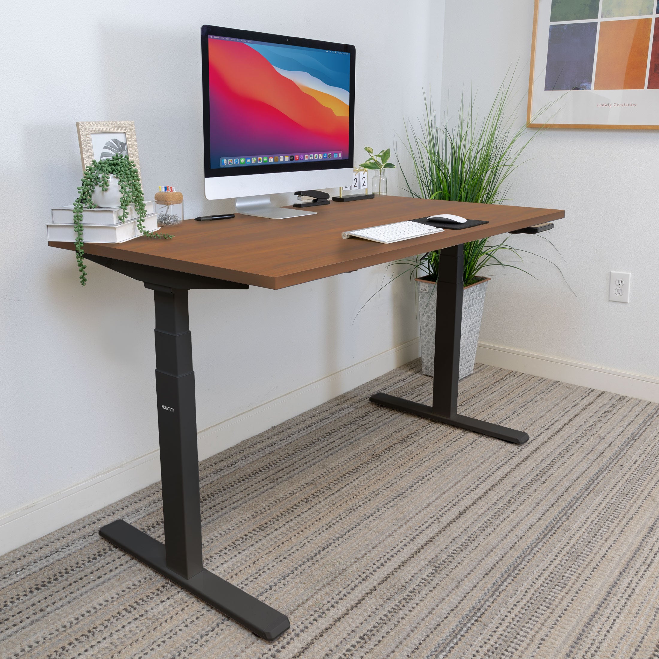 Ultimate Dual Motor Electric Standing Desk with 55" Tabletop - Black Base/Hazelnut Top