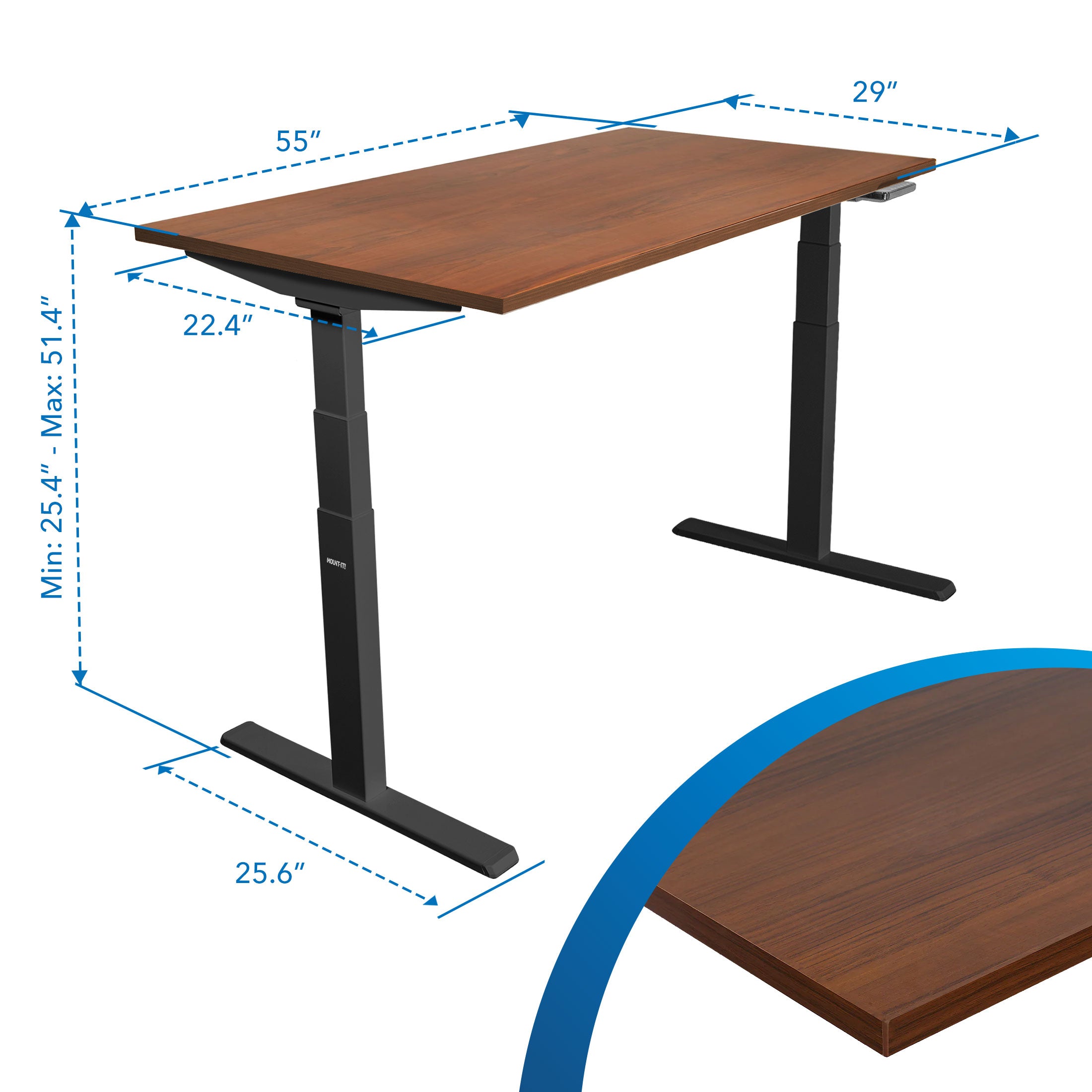 Ultimate Dual Motor Electric Standing Desk with 55" Tabletop - Black Base/Hazelnut Top