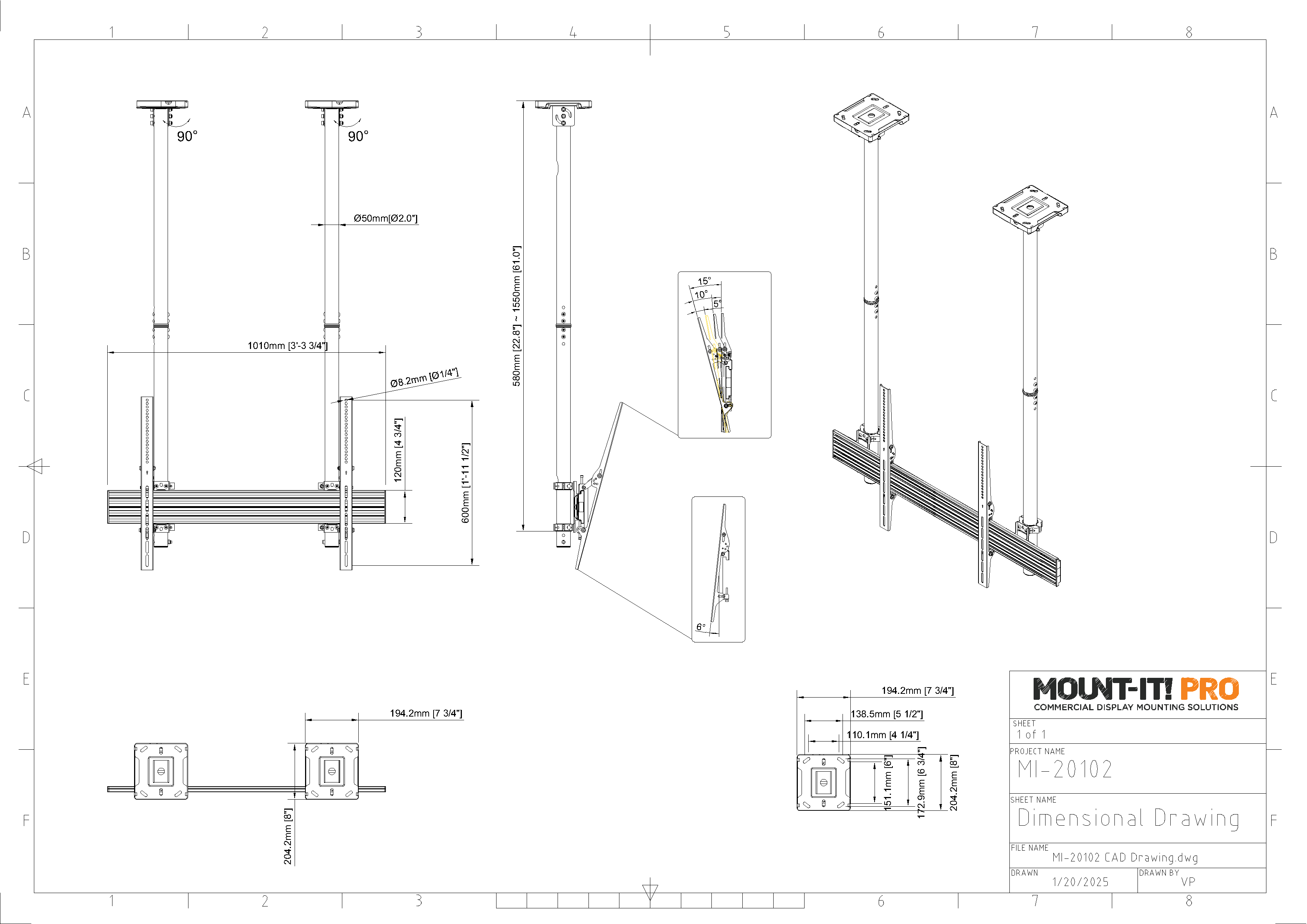 Heavy-Duty Single-Screen Ceiling Mount