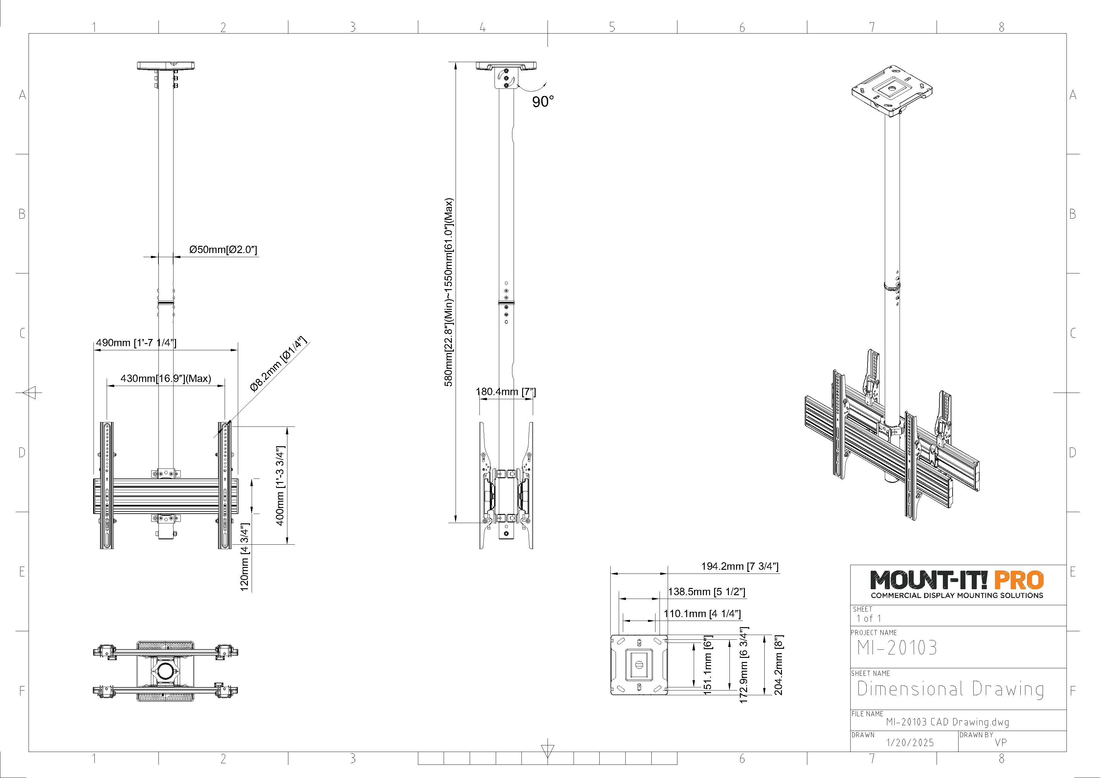 Dual-Screen Ceiling Mount (Back-to-Back)