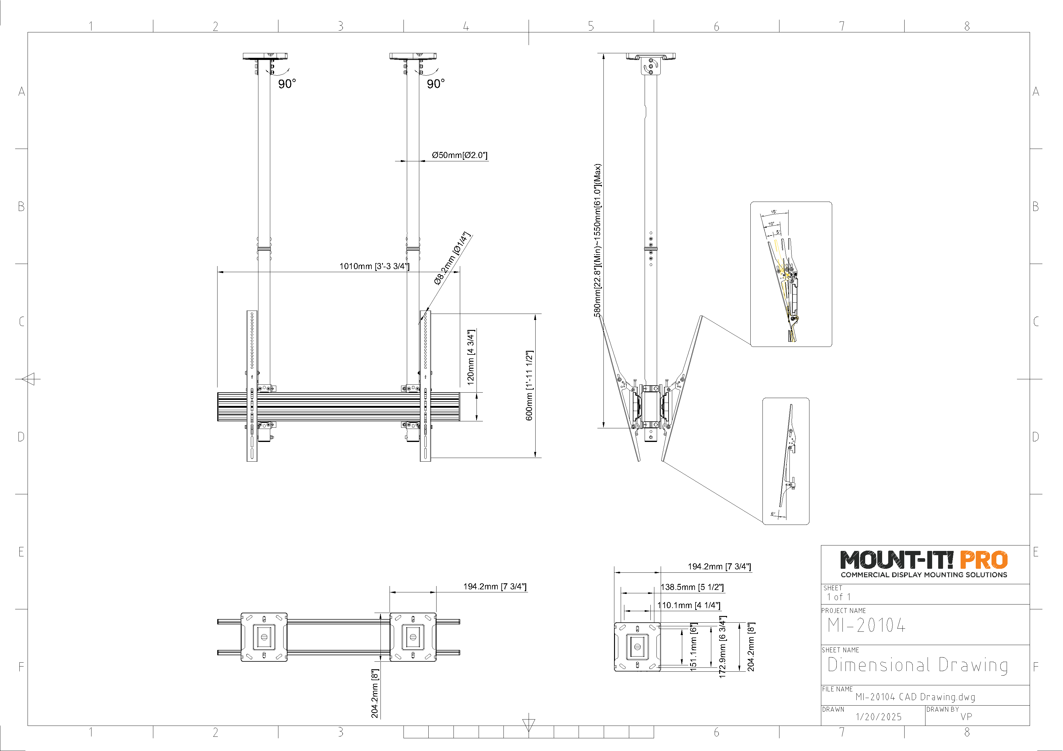 Heavy-Duty Dual-Screen Ceiling Mount (Back-to-Back)