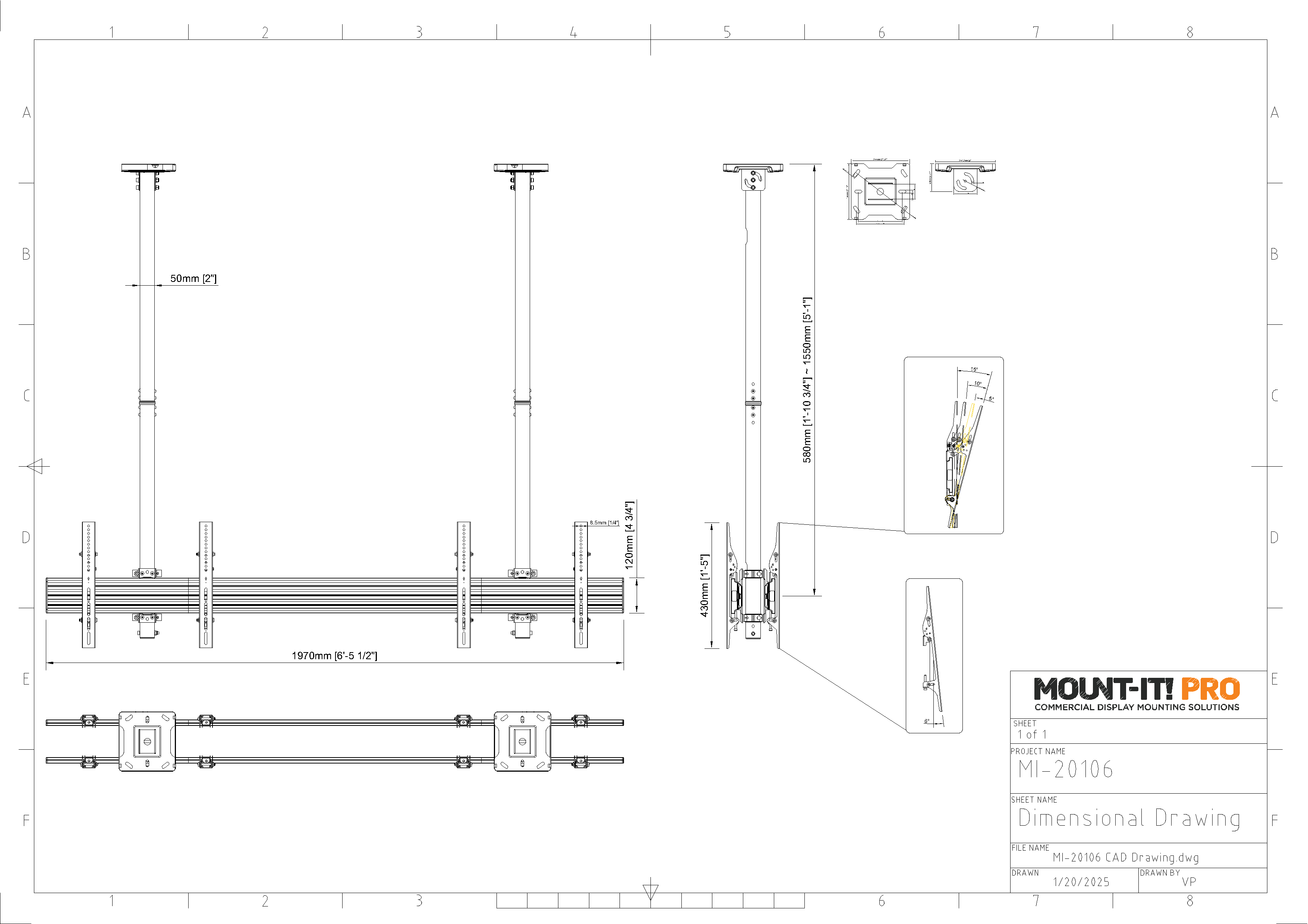 Quad-Screen Ceiling Mount (Side-by-Side, Back-to-Back)