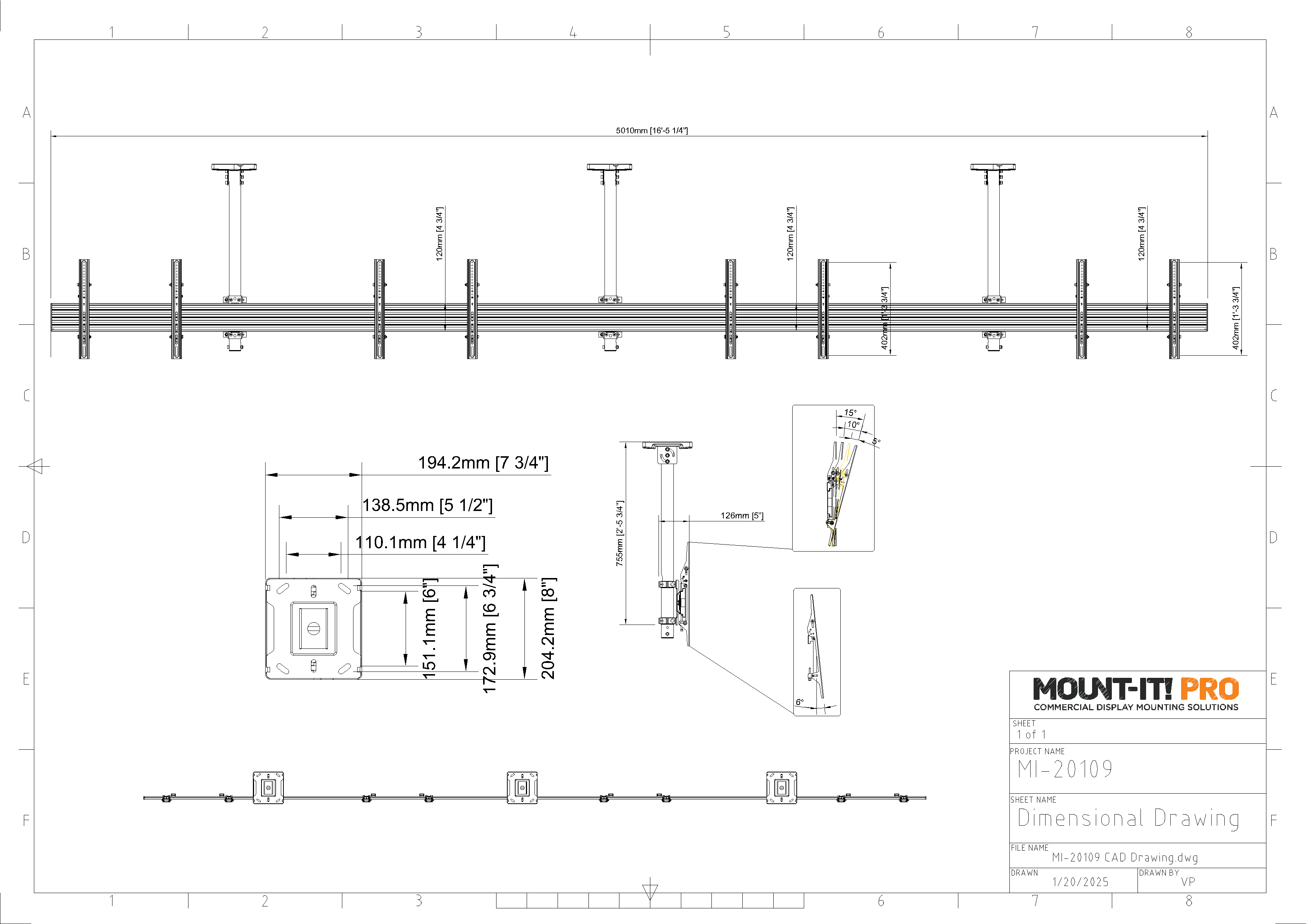 Quad-Screen Three-Pole Ceiling Mount (Side-by-Side)