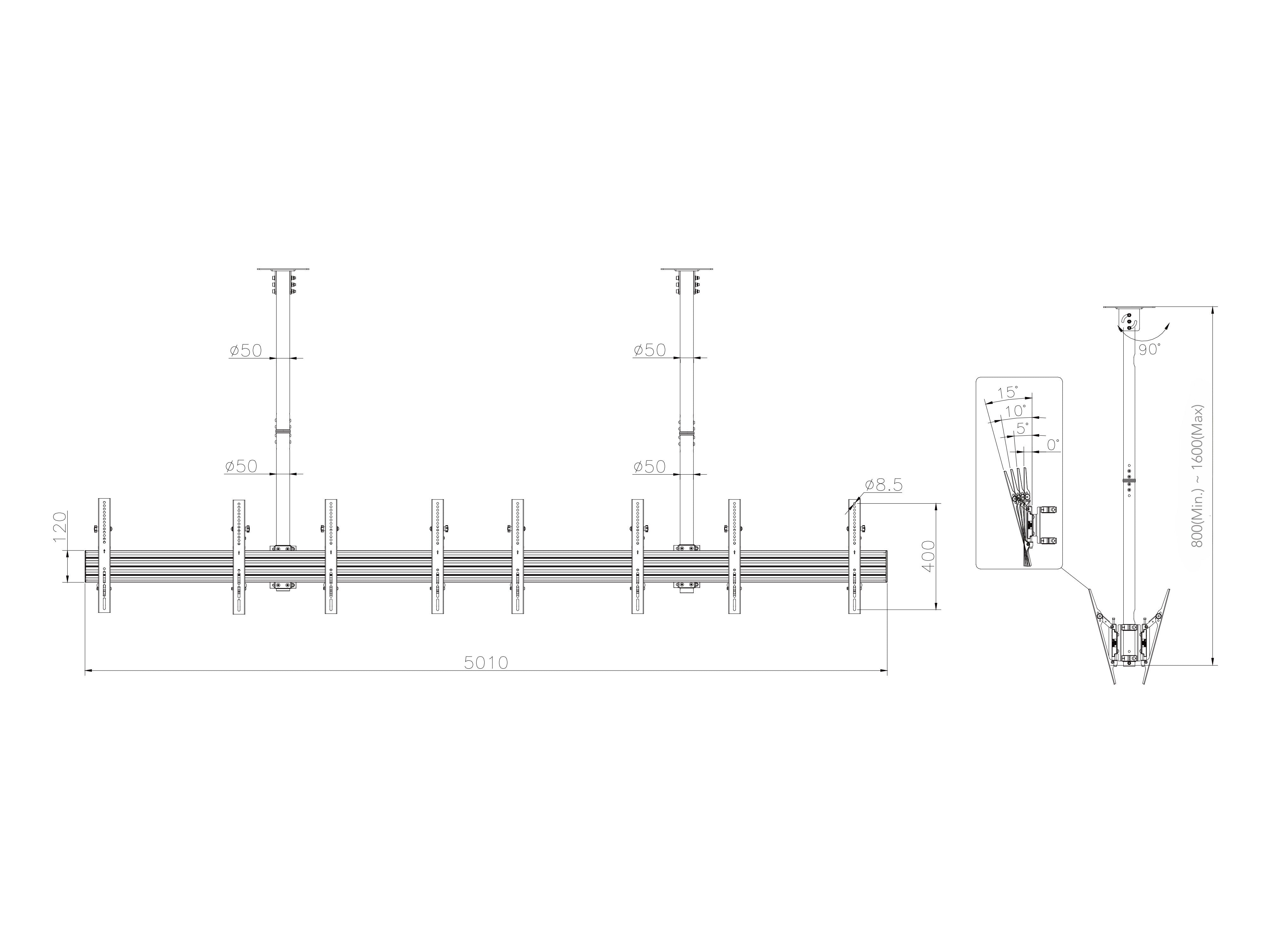 Eight-Screen Three-Pole Ceiling Mount (4 Side-by-Side, 4 Back-to-Back)