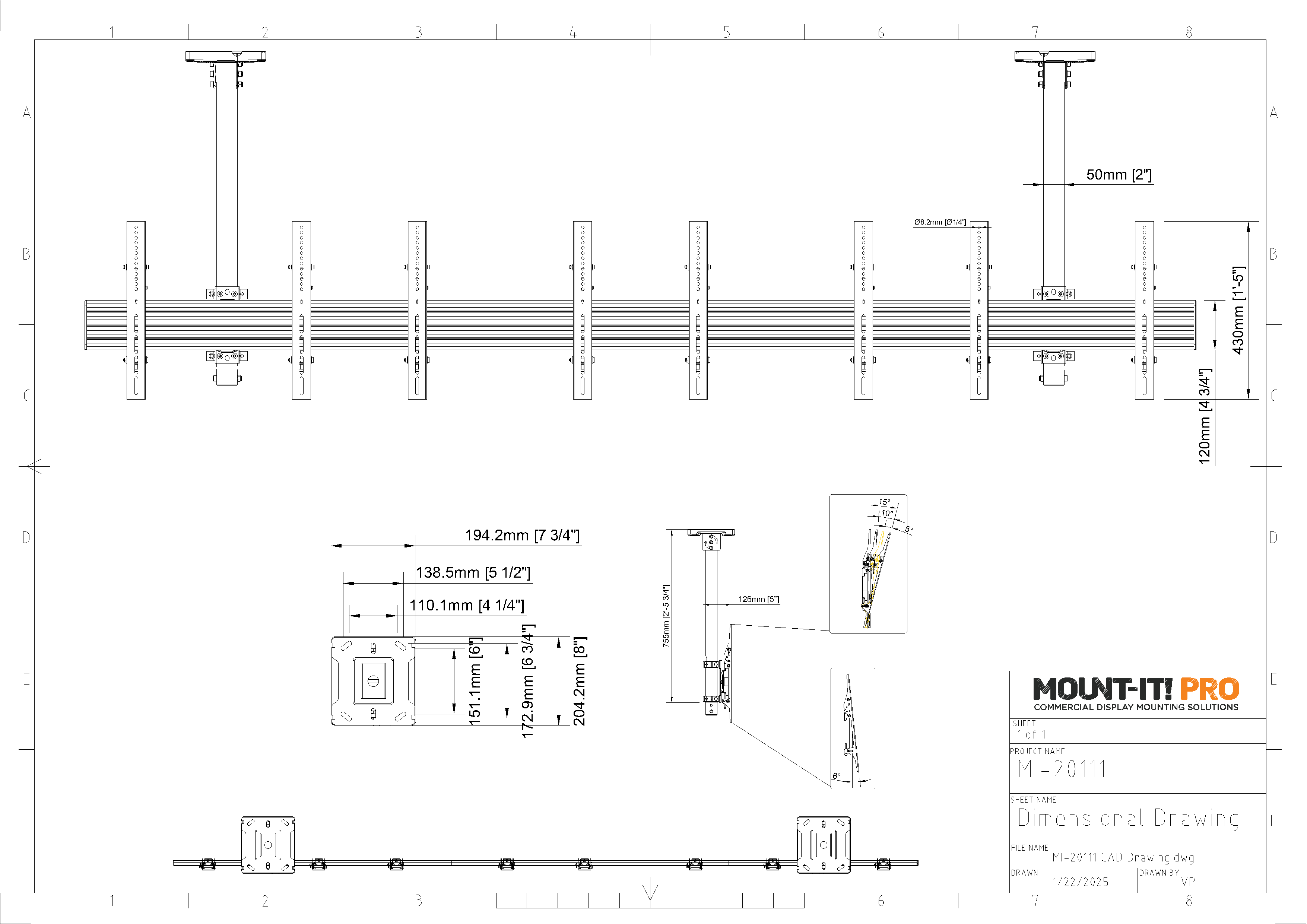 Quad-Screen Dual-Pole Ceiling Mount (Side-by-Side) - Portrait