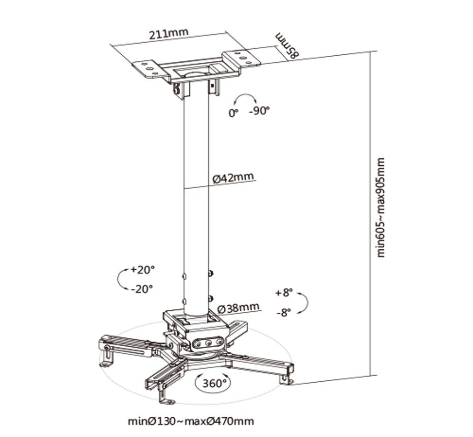 Heavy-Duty Projector Ceiling Mount (23.8"-35.6" Extension)