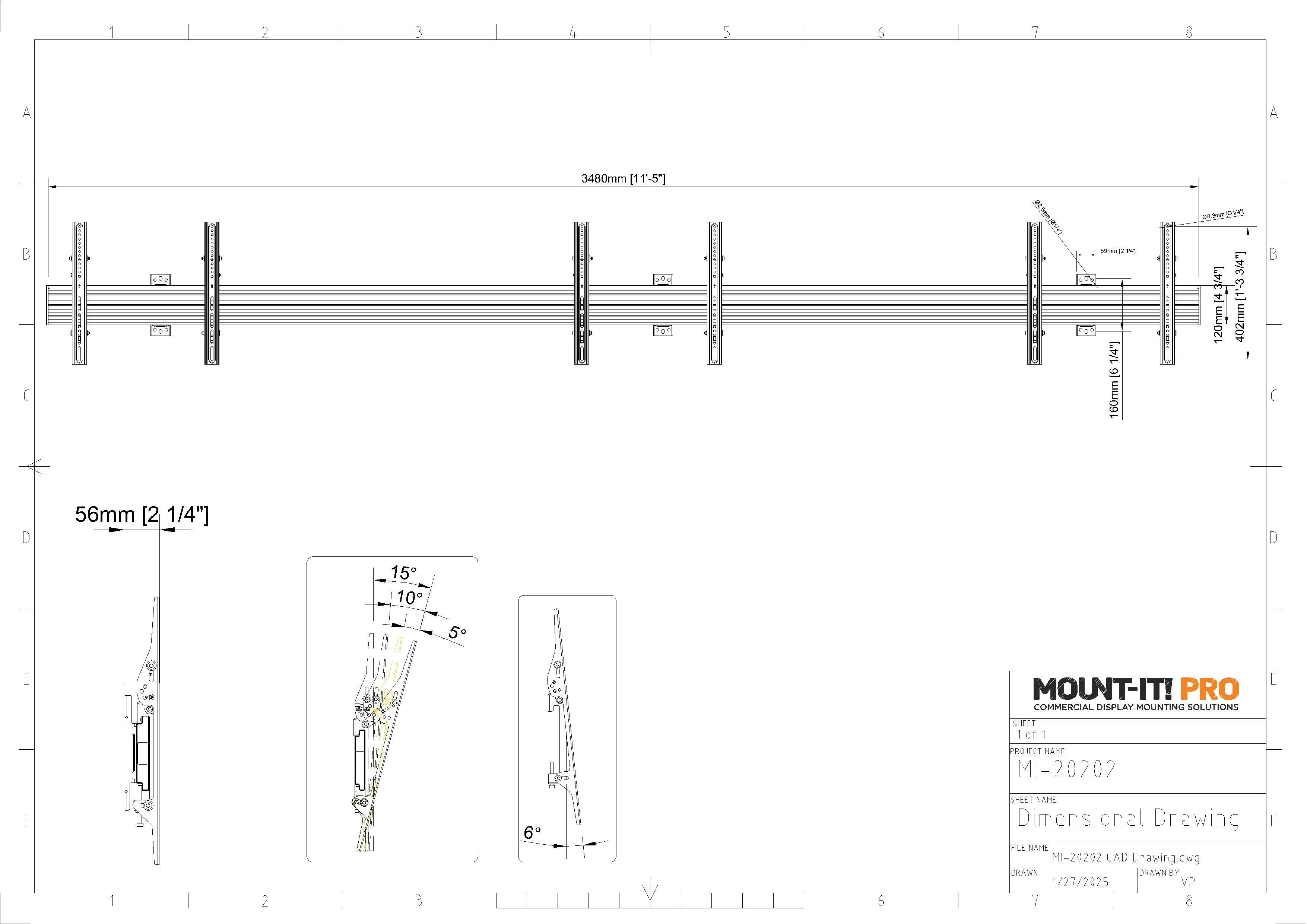 Triple-Screen Menu Board Wall Mount with Tilt Brackets