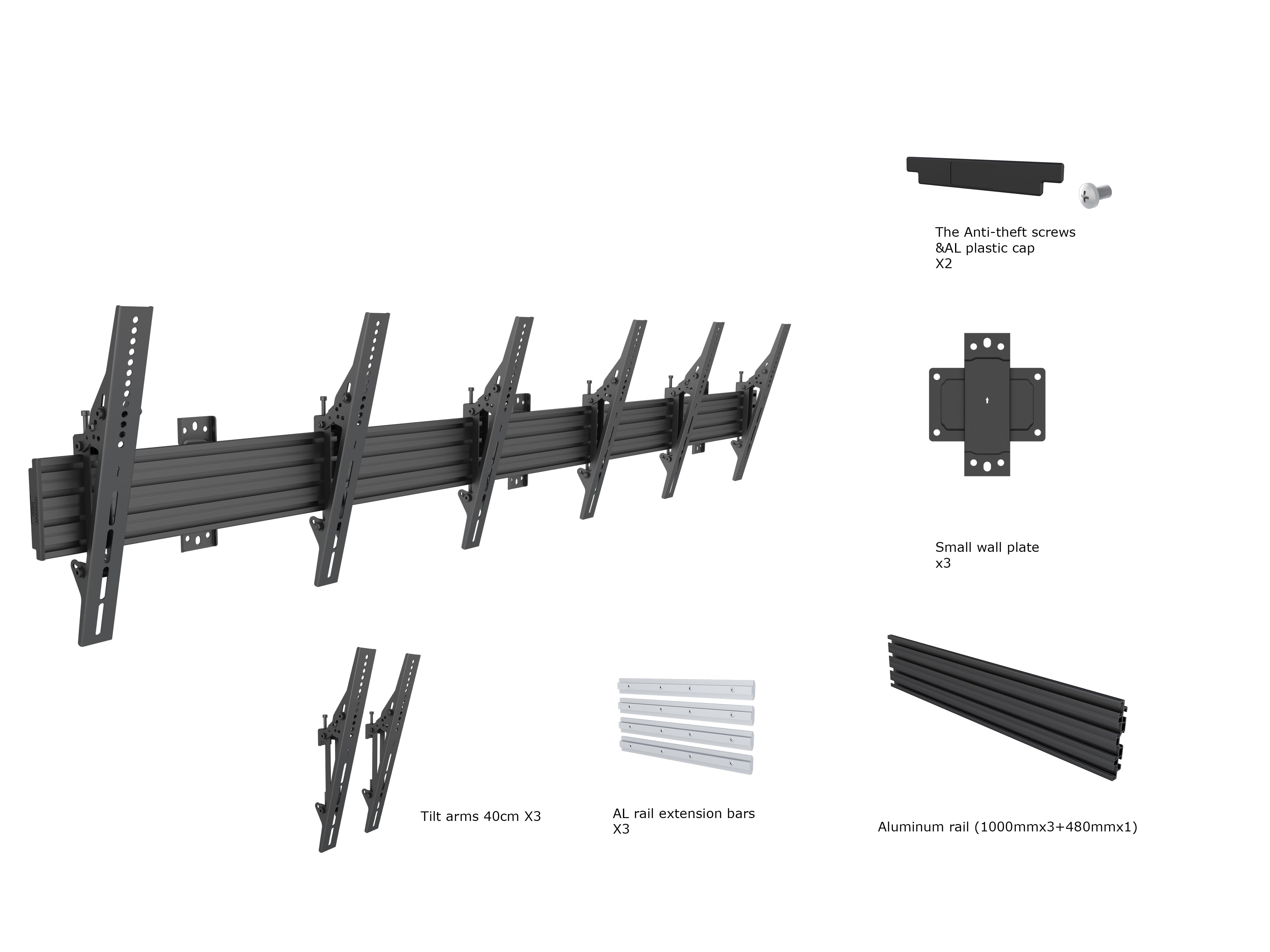 Triple-Screen Menu Board Wall Mount with Tilt Brackets