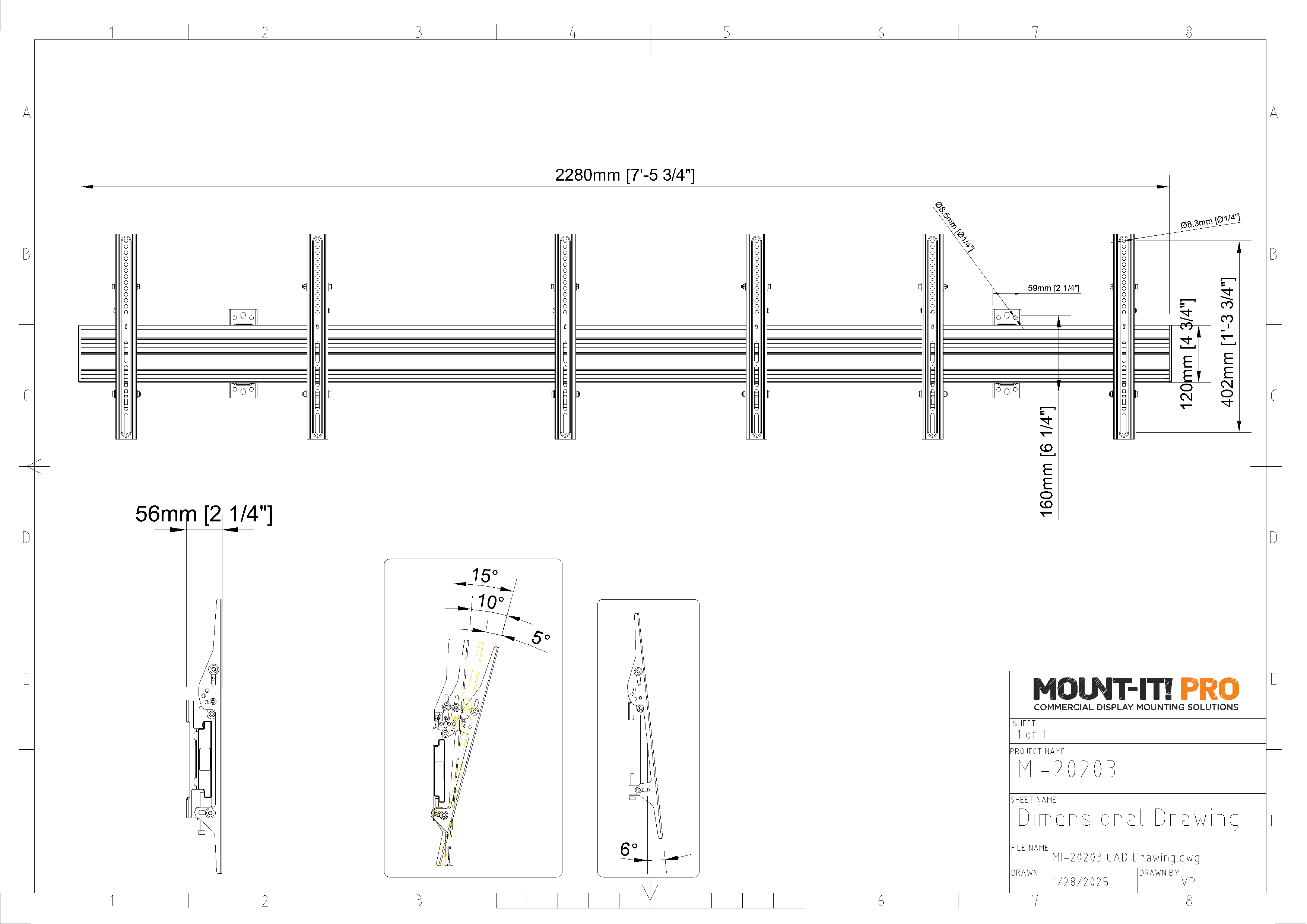 Triple Menu Board Wall Mount with Tilting Brackets - Portrait