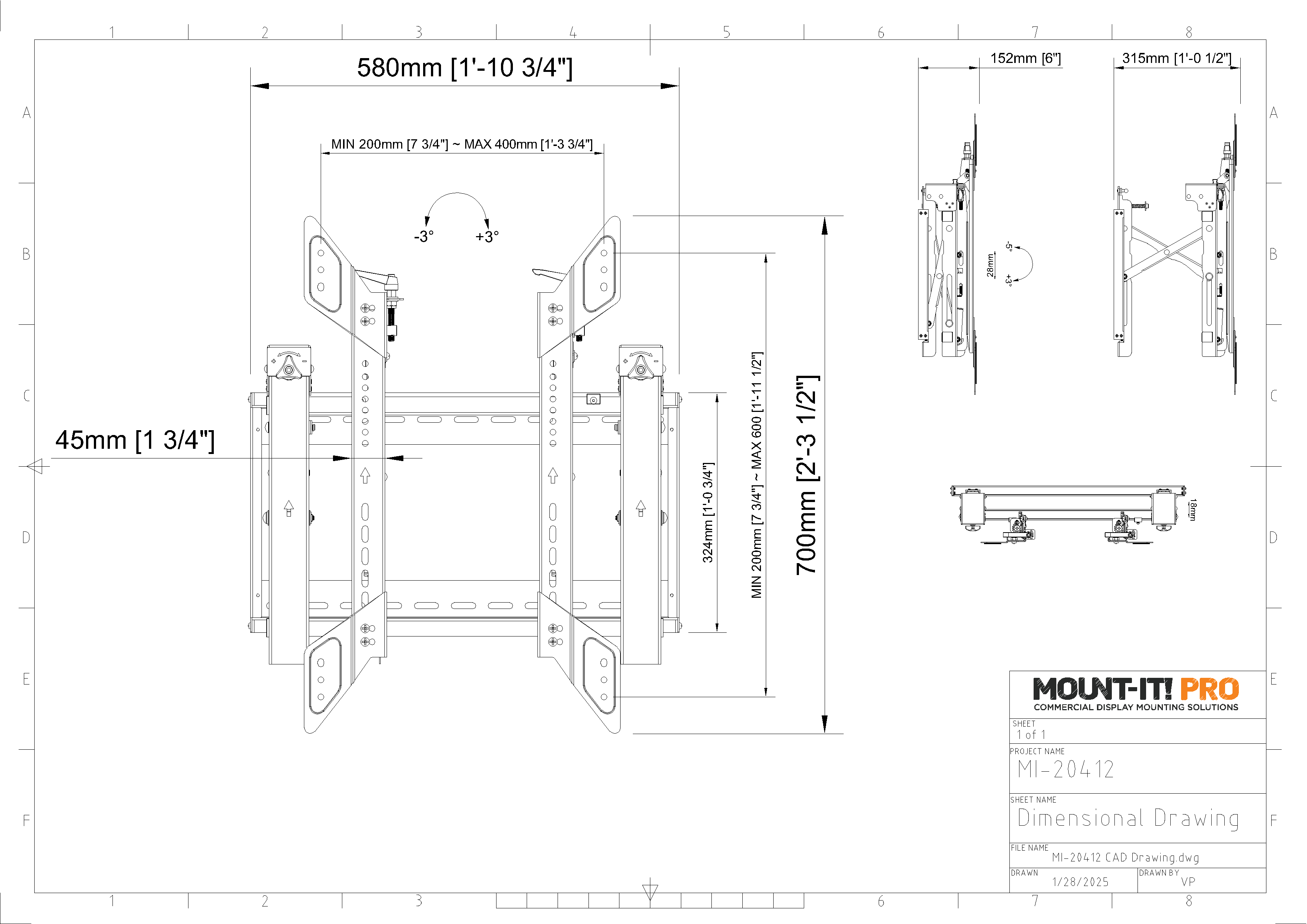 Portrait Push-In, Pop-Out Video Wall Mount