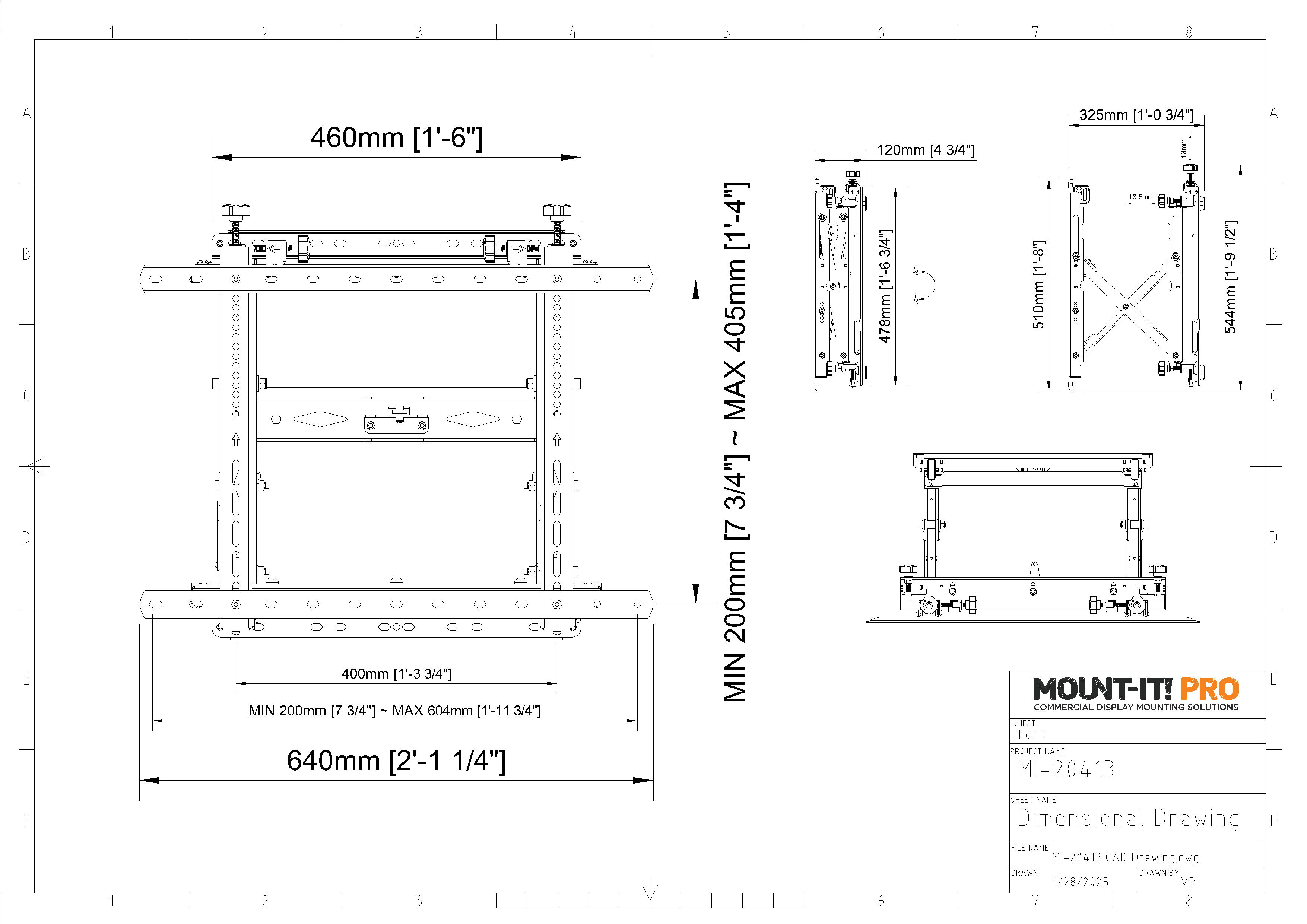 XYZ Micro-Adjustable Push-In, Pop-Out Video Wall Mount