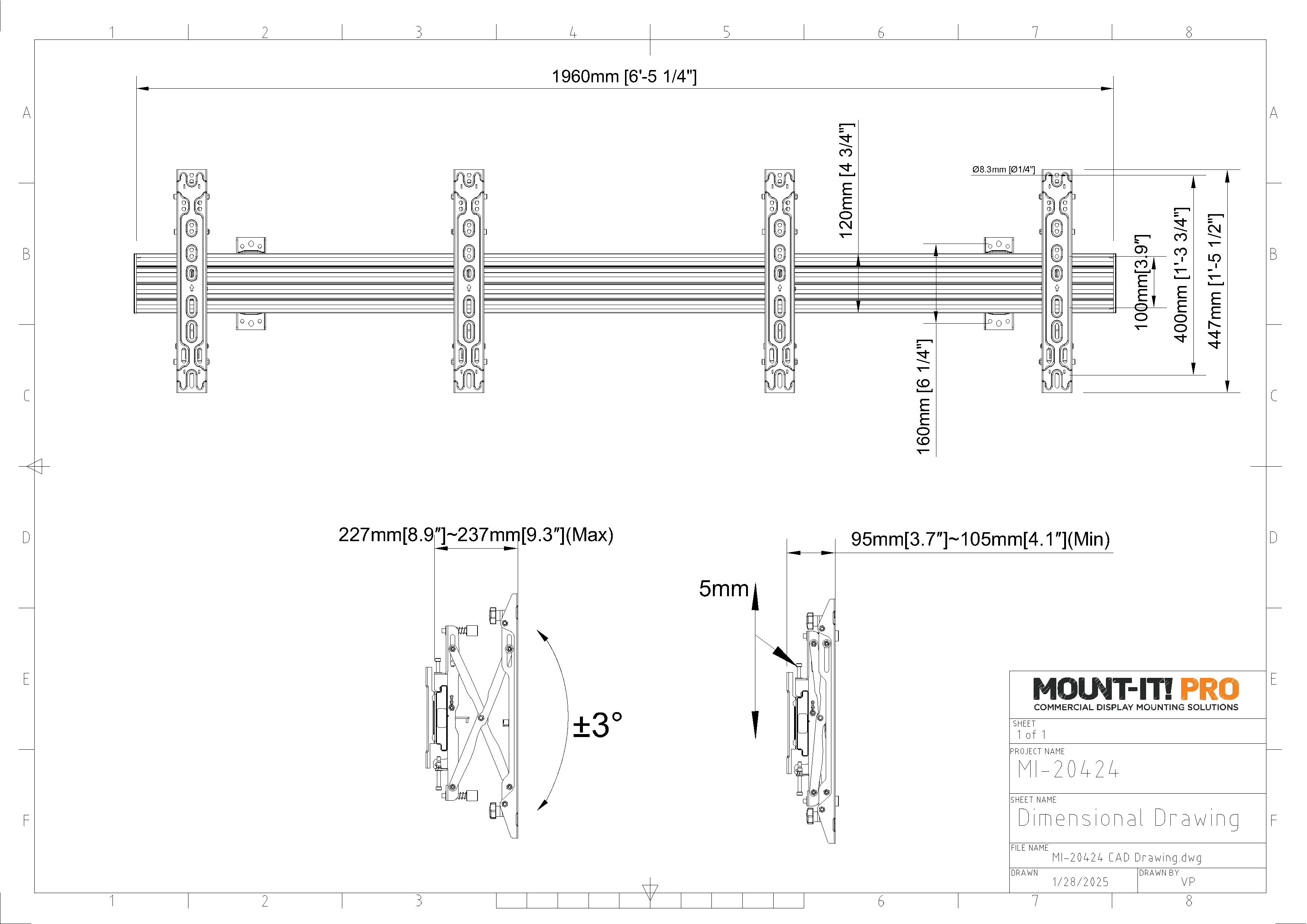 2X1 Video Wall Mount with Push-In, Pop-Out Brackets