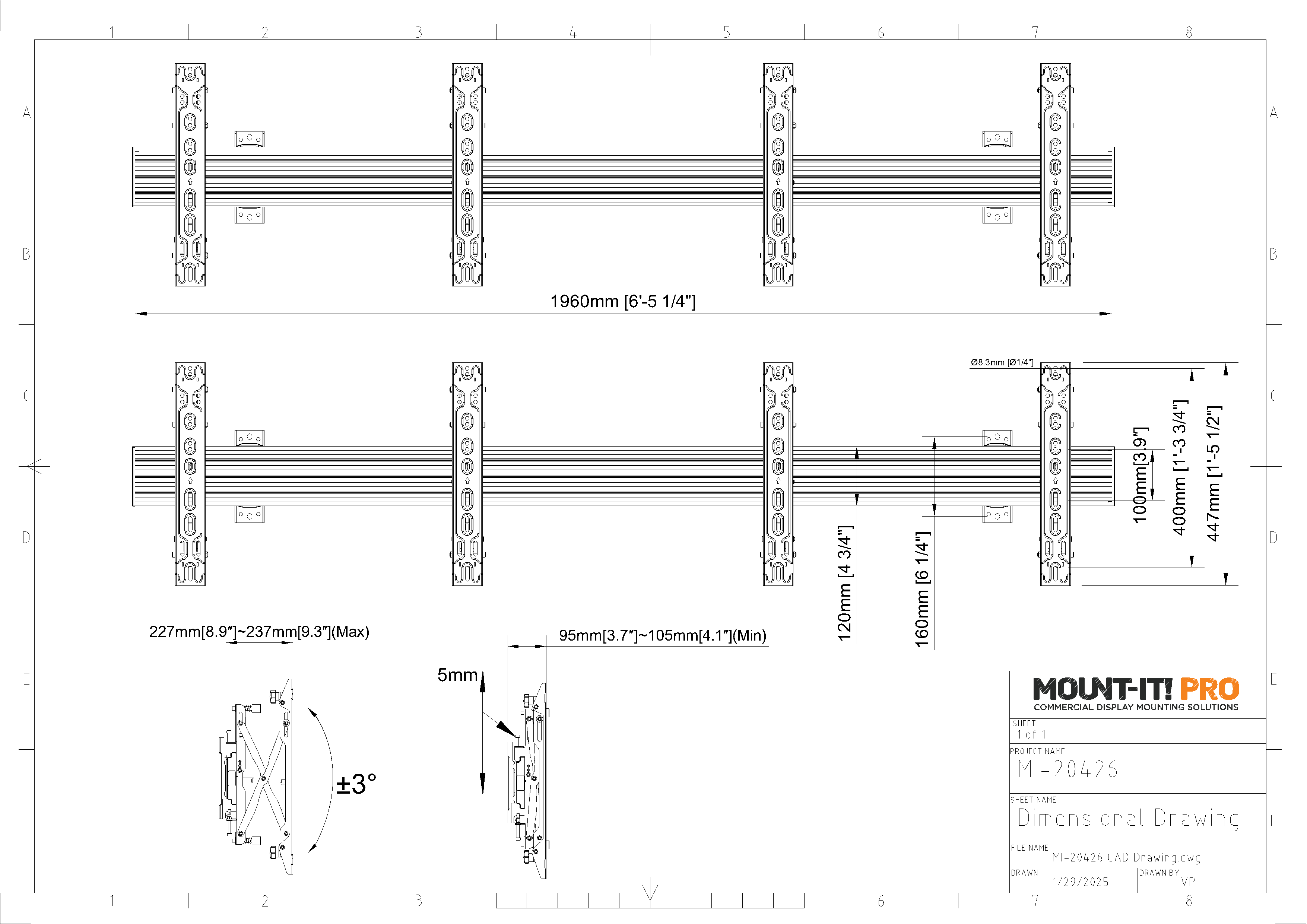 2X2 Video Wall Mount with Push-In Pop-Out Brackets