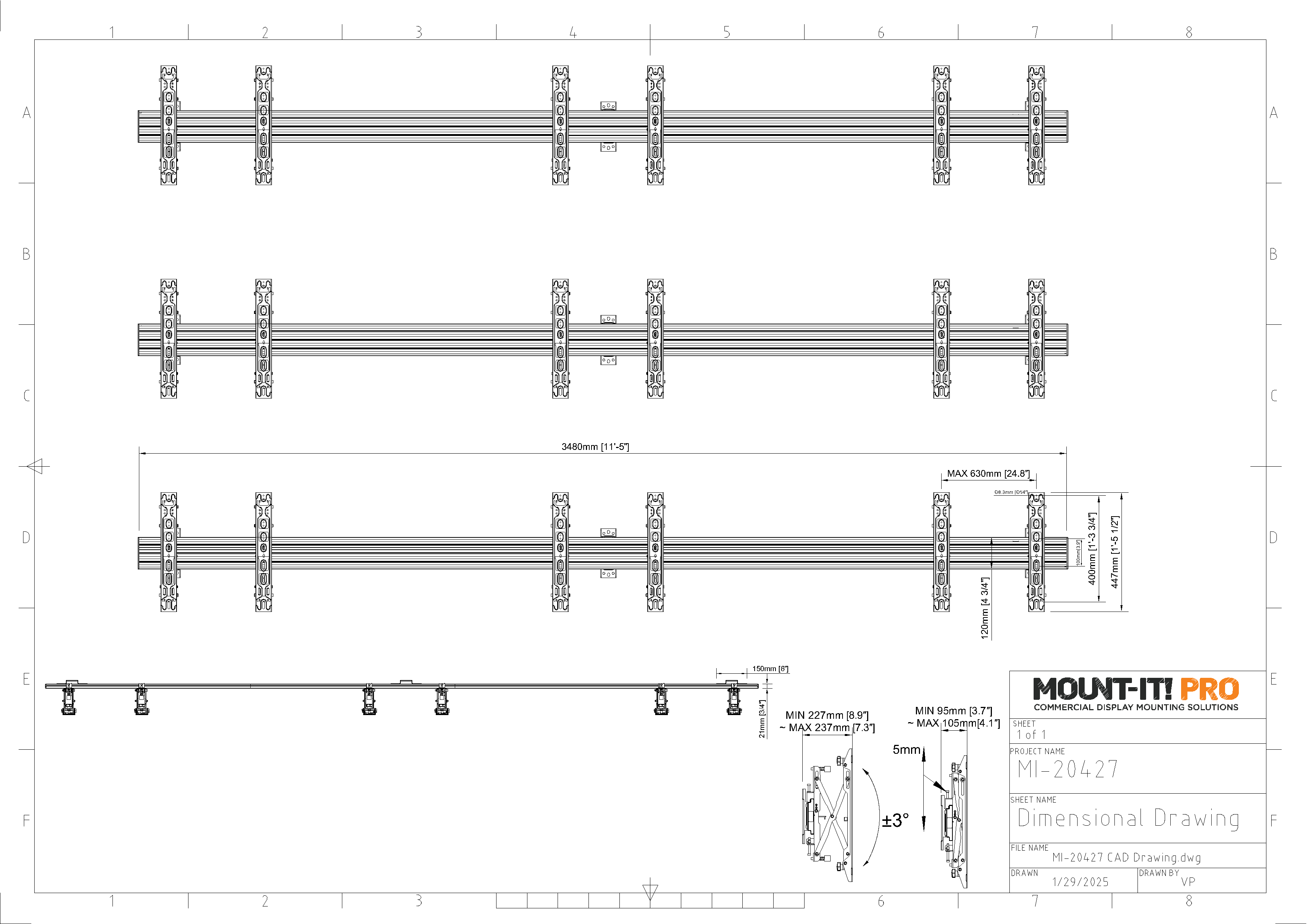 3X3 Video Wall Mount with Push-In, Pop-Out Brackets