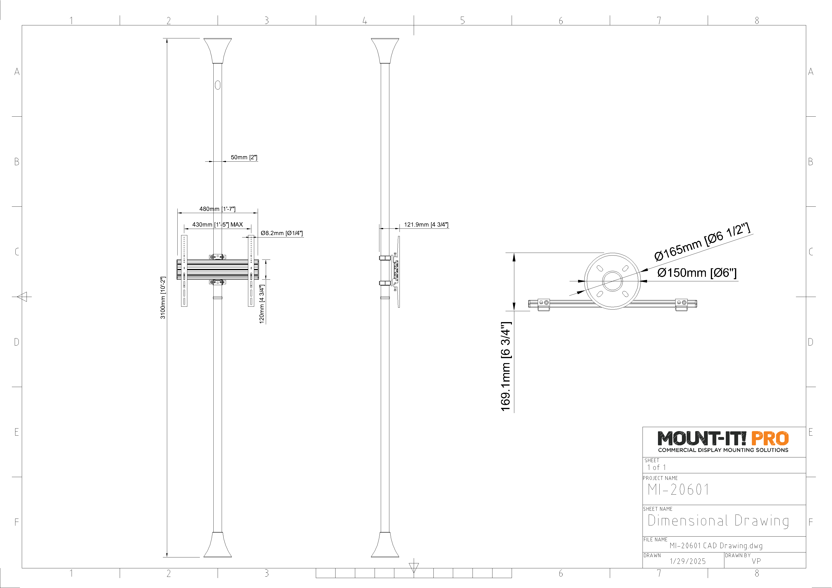 Single-Screen Single-Pole Floor-to-Ceiling Mount