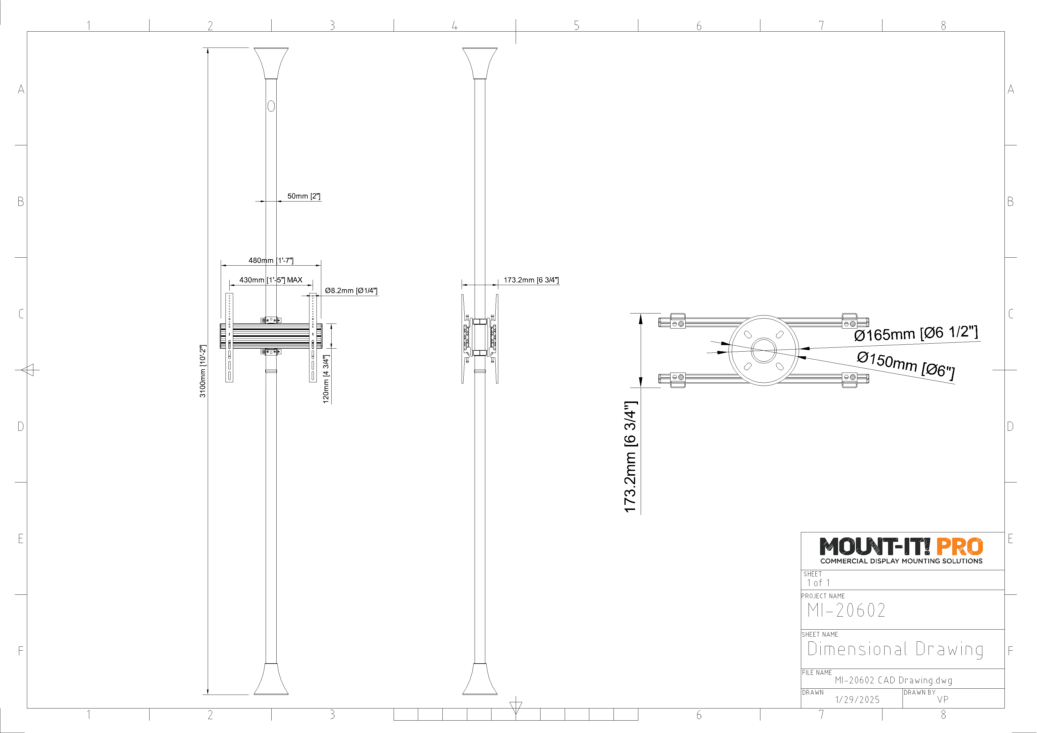 Dual-Screen Single-Pole Floor-to-Ceiling Mount (Back-to-Back)