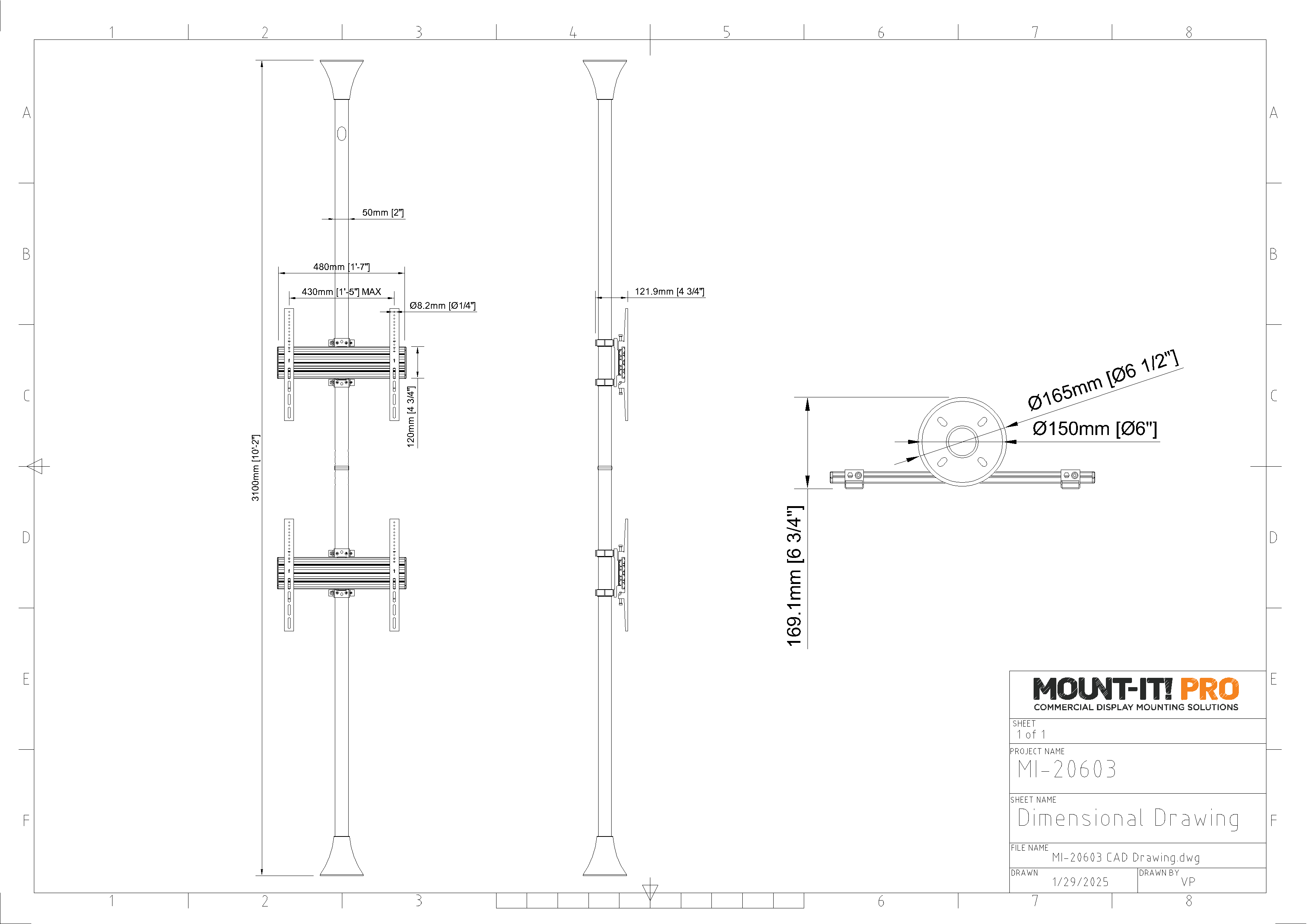 Dual-Screen Single-Pole Floor-to-Ceiling Mount (Top-to-Bottom)