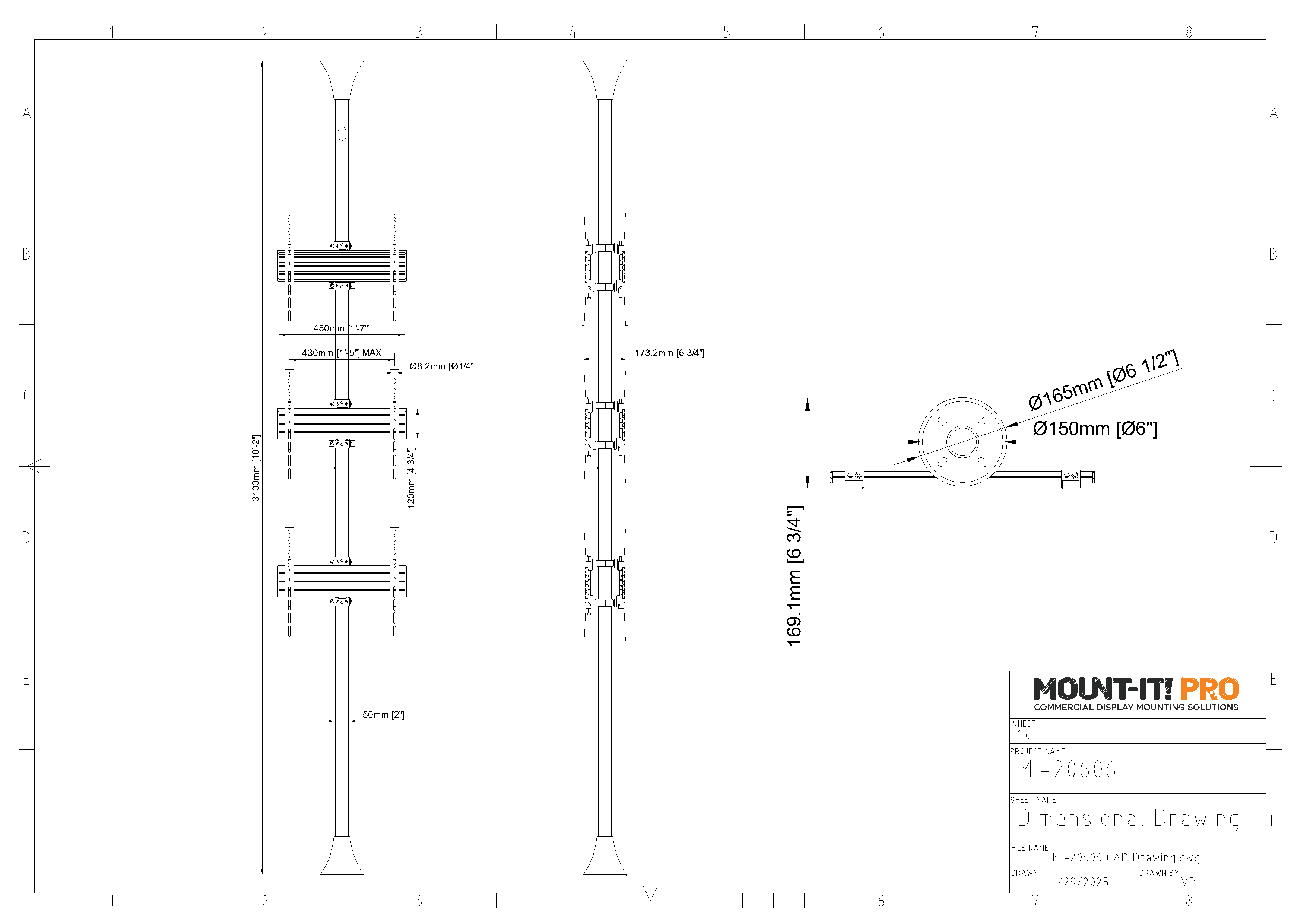 Six-Screen Single-Pole Floor-to-Ceiling Mount (Top-to-Bottom, Back-to-Back)