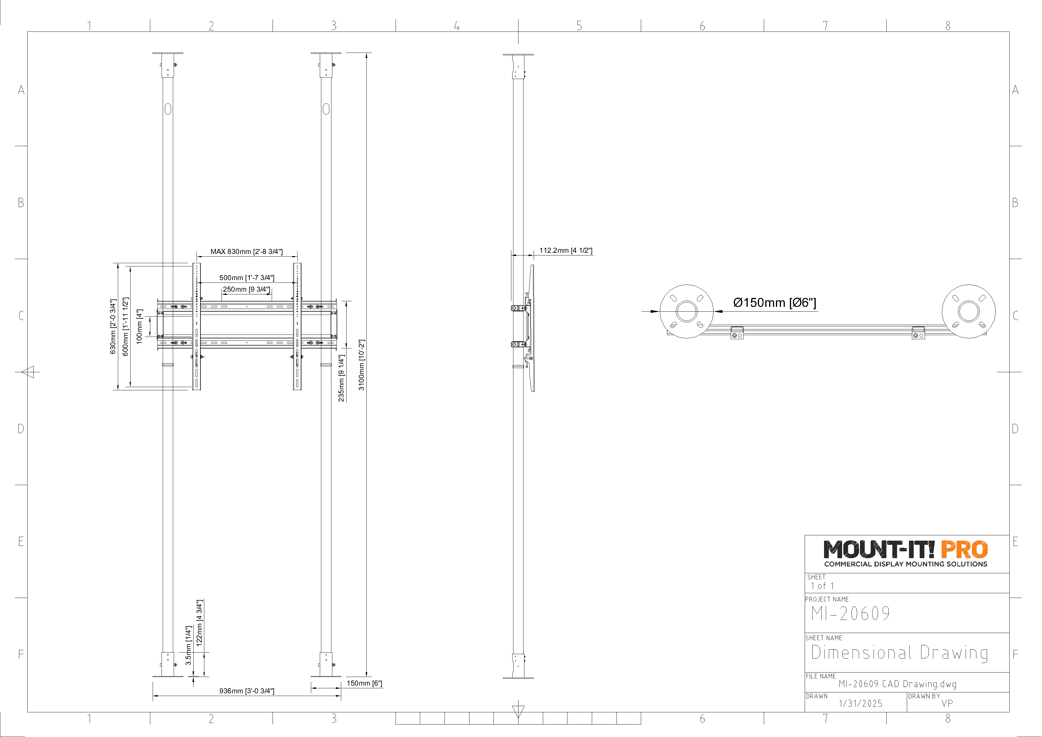 Heavy-Duty Single-Screen Dual-Pole Floor-to-Ceiling Mount Landscape