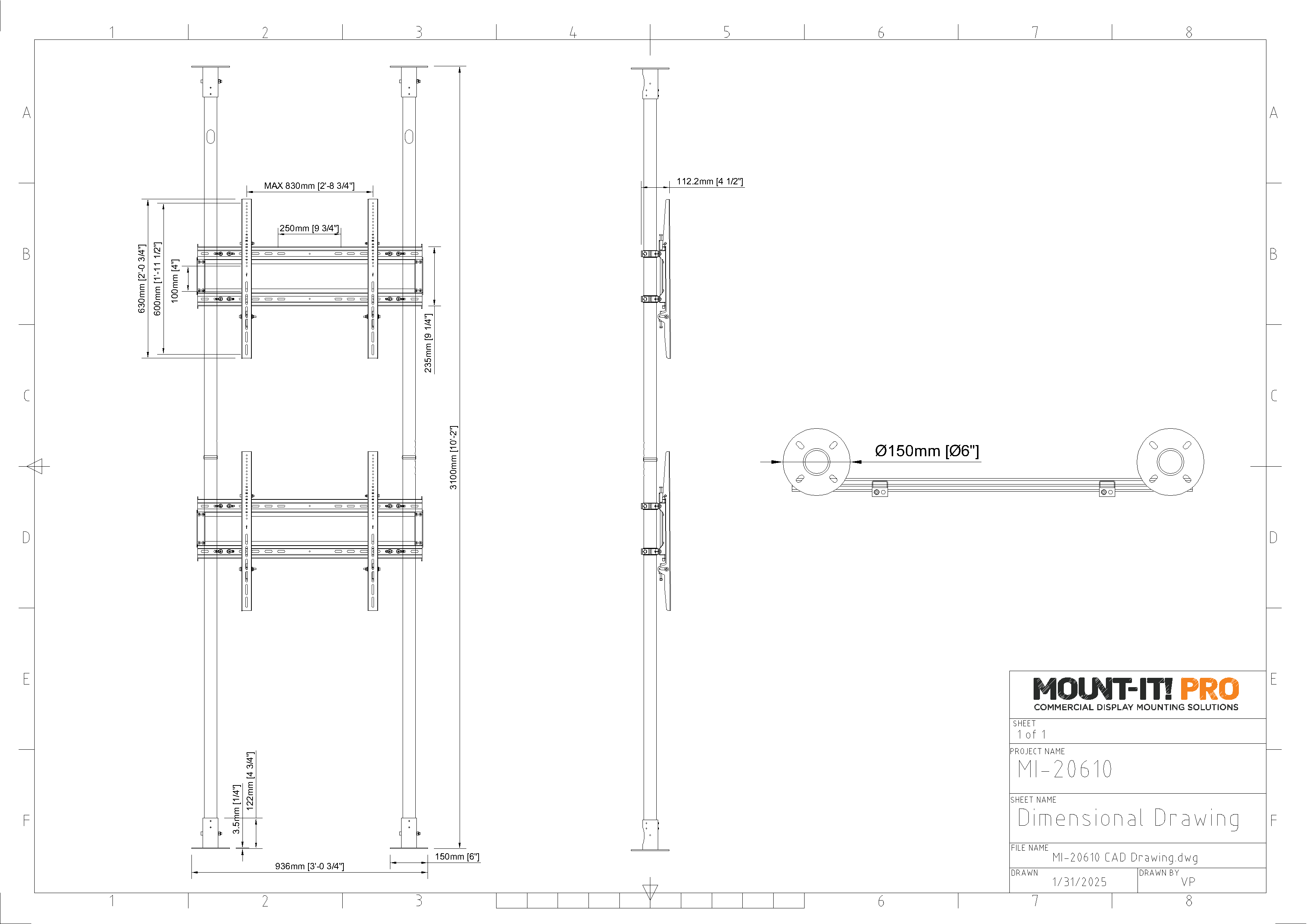 Heavy-Duty Dual-Screen Dual-Pole Floor-to-Ceiling Mount (Top-to-Bottom)