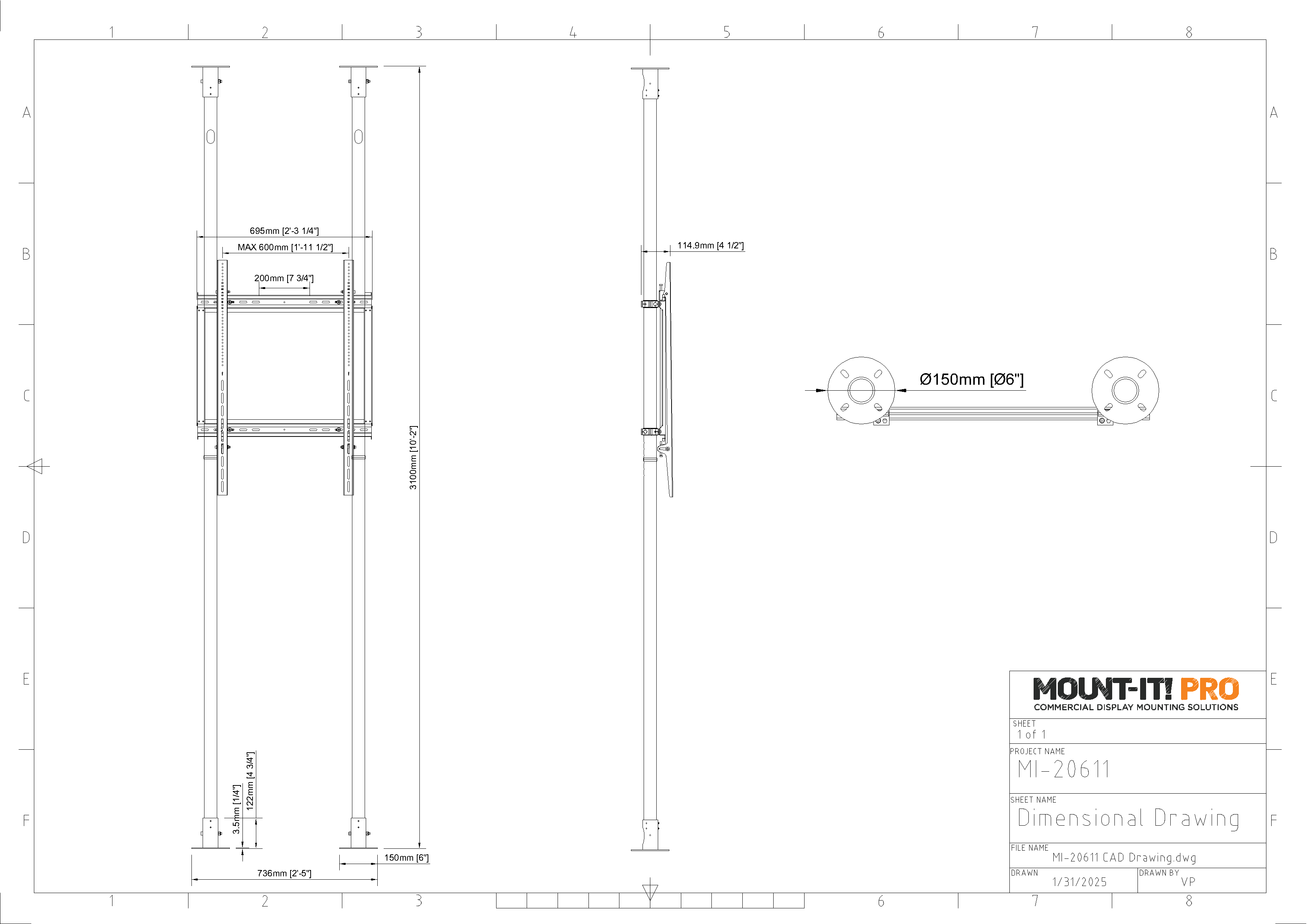 Heavy-Duty Single-Screen Dual-Pole Floor-to-Ceiling Mount Portrait