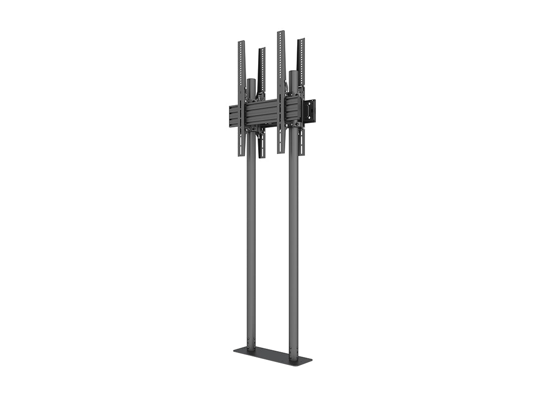 Dual-Screen Dual-Pole Floor Stand with Bolt-Down Base - Back-to-Back Tilt Mounting Bracket