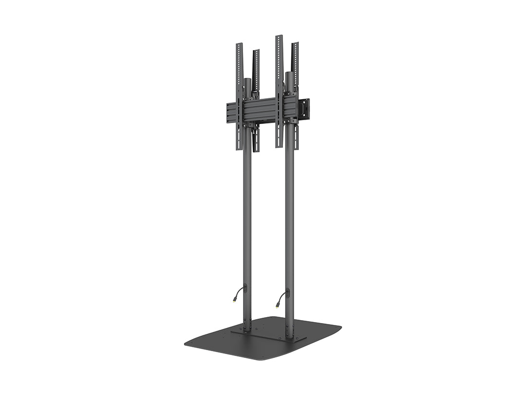 Dual-Screen Dual-Pole Floor Stand with Wide Base - Back-to-Back Tilt Mounting Bracket