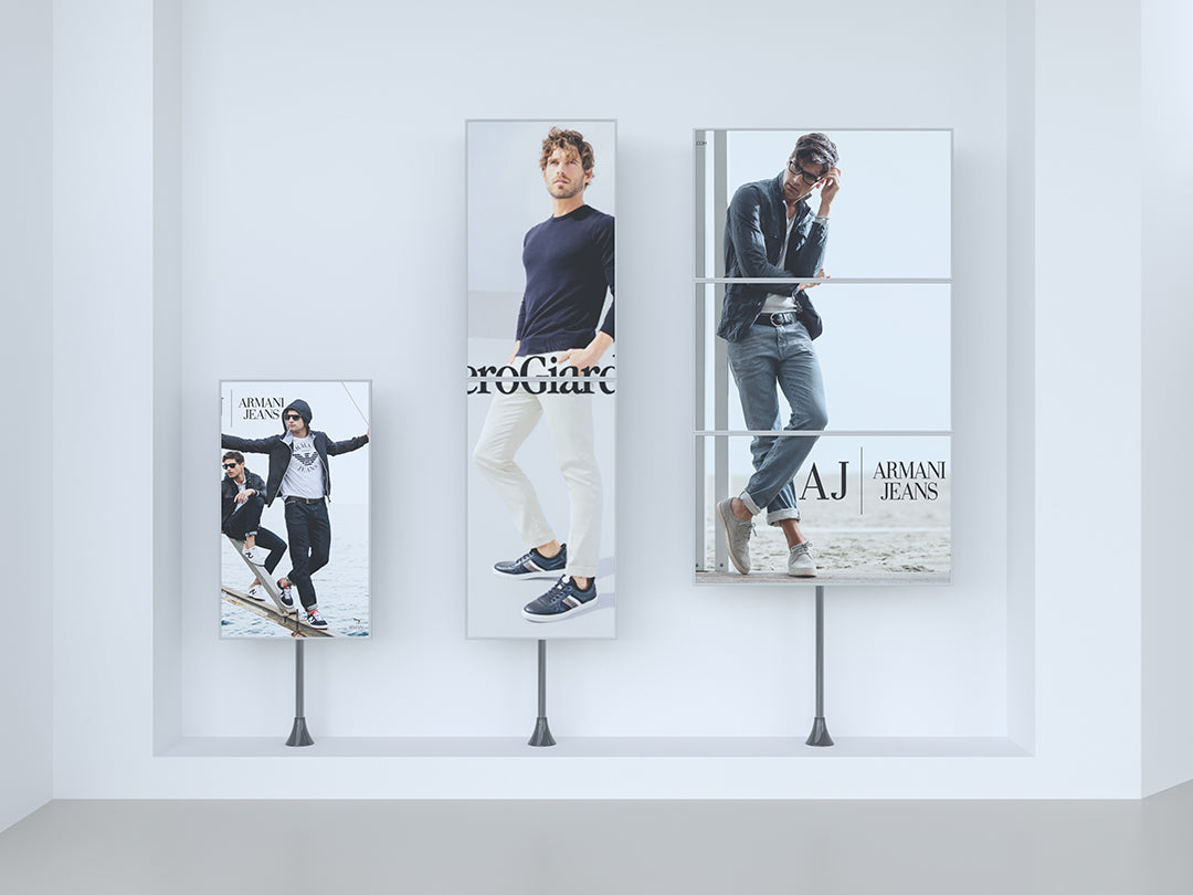 Three-Screen Single-Pole Floor-to-Wall Retail Signage Stand