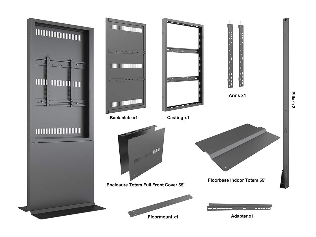 Indoor 55" Rear-VESA Enclosure Kit with Full Front Cover and Floor Stand