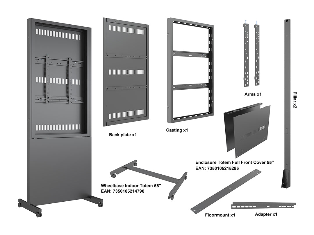 Floor Base Enclosure with Locking Casters for 55-Inch Retail Digital Signage Displays