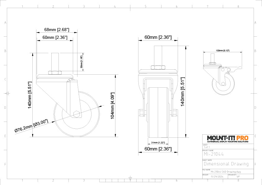 Rolling Casters (3", 2pcs/set)