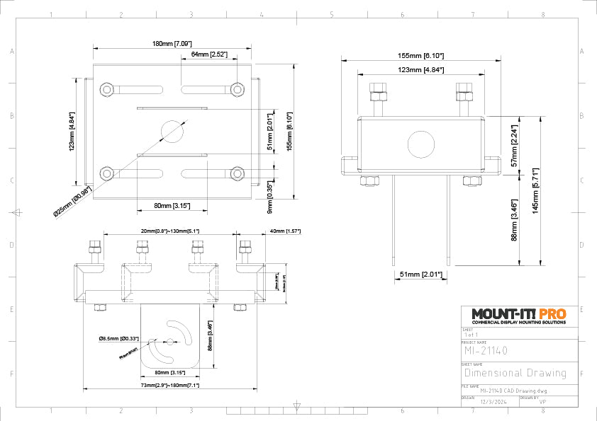 Small I-Beam Ceiling Mount Plate - For MI-20100 Series Ceiling Mounts