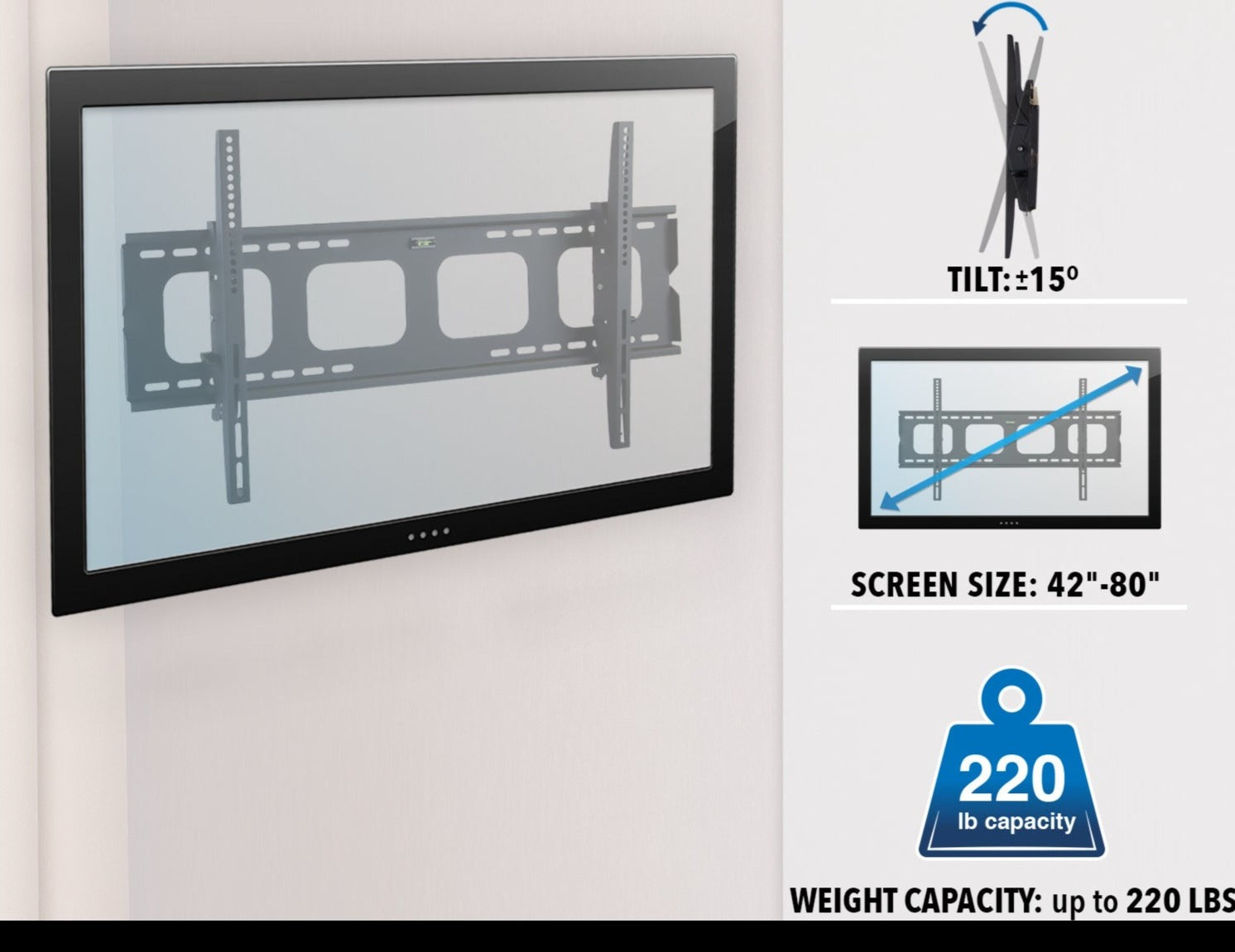 Heavy-Duty Low-Profile Tilting and Locking Wall Mount - 220lb Capacity