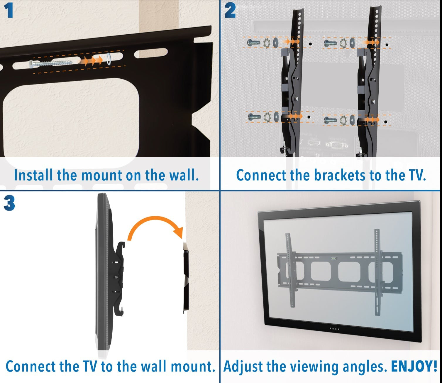 Heavy-Duty Low-Profile Tilting and Locking Wall Mount - 220lb Capacity
